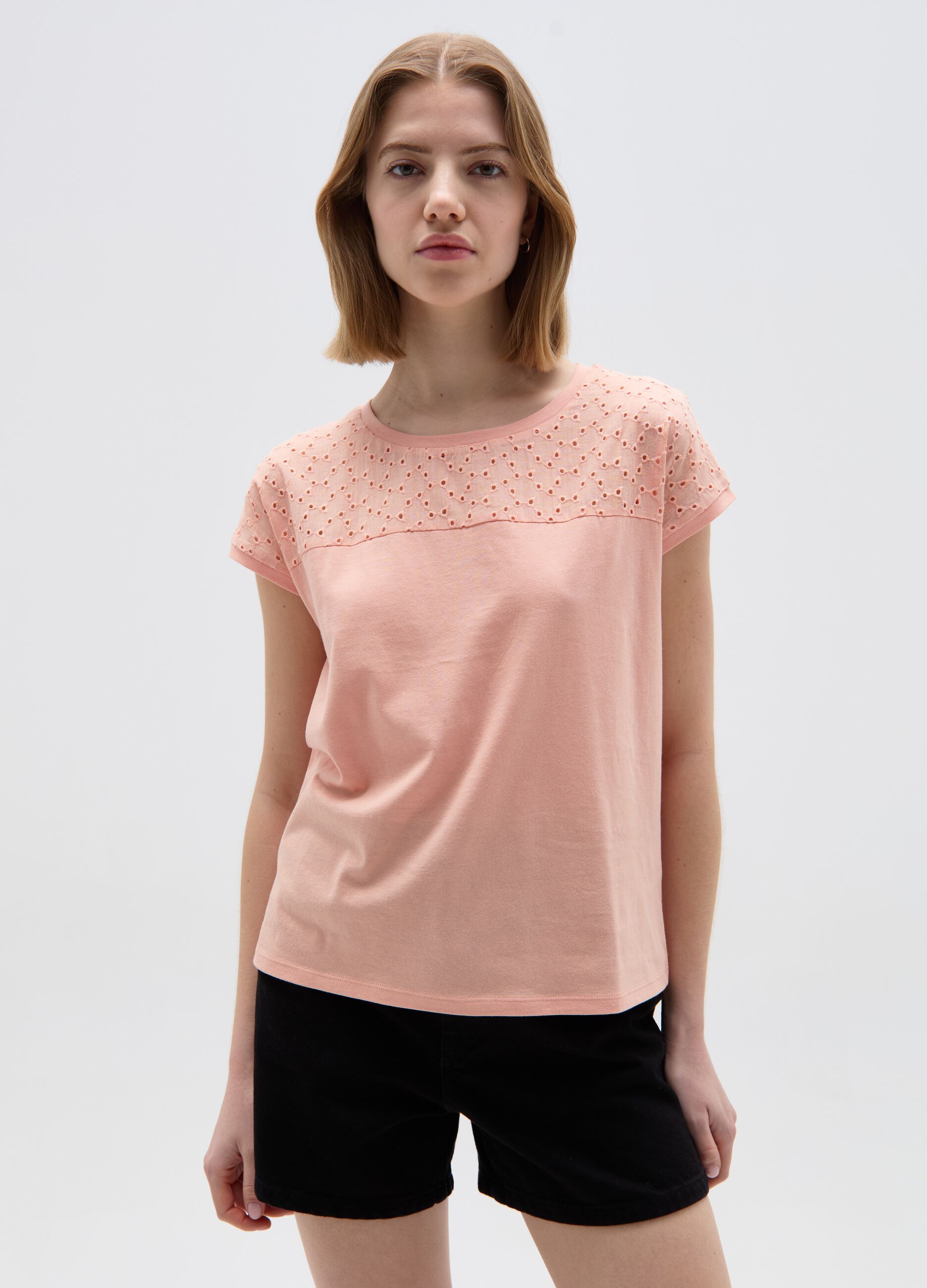 Ovs T-shirt in cotone con sangallo