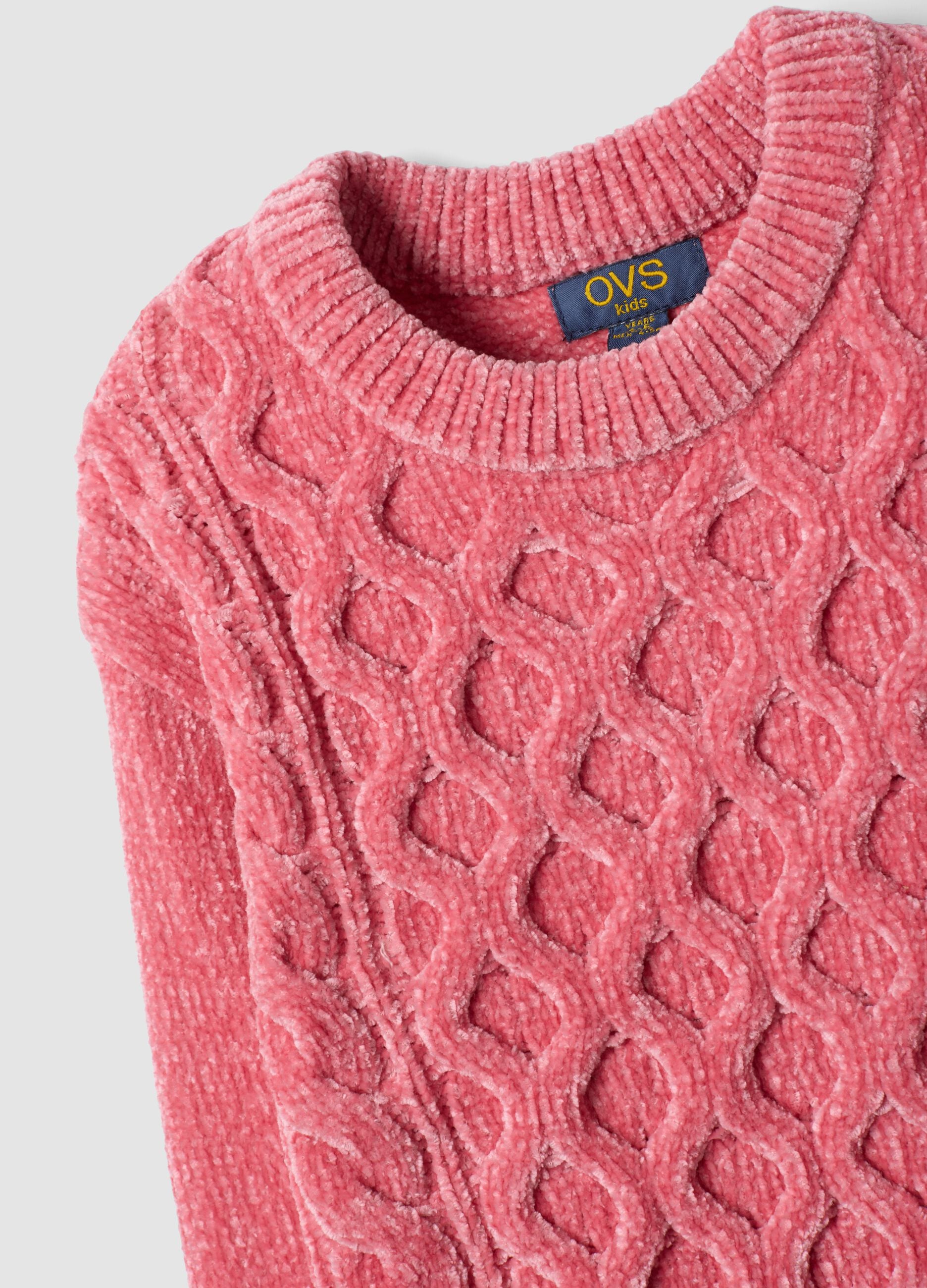Pink crew-neck cable-knit jumper, regular fit