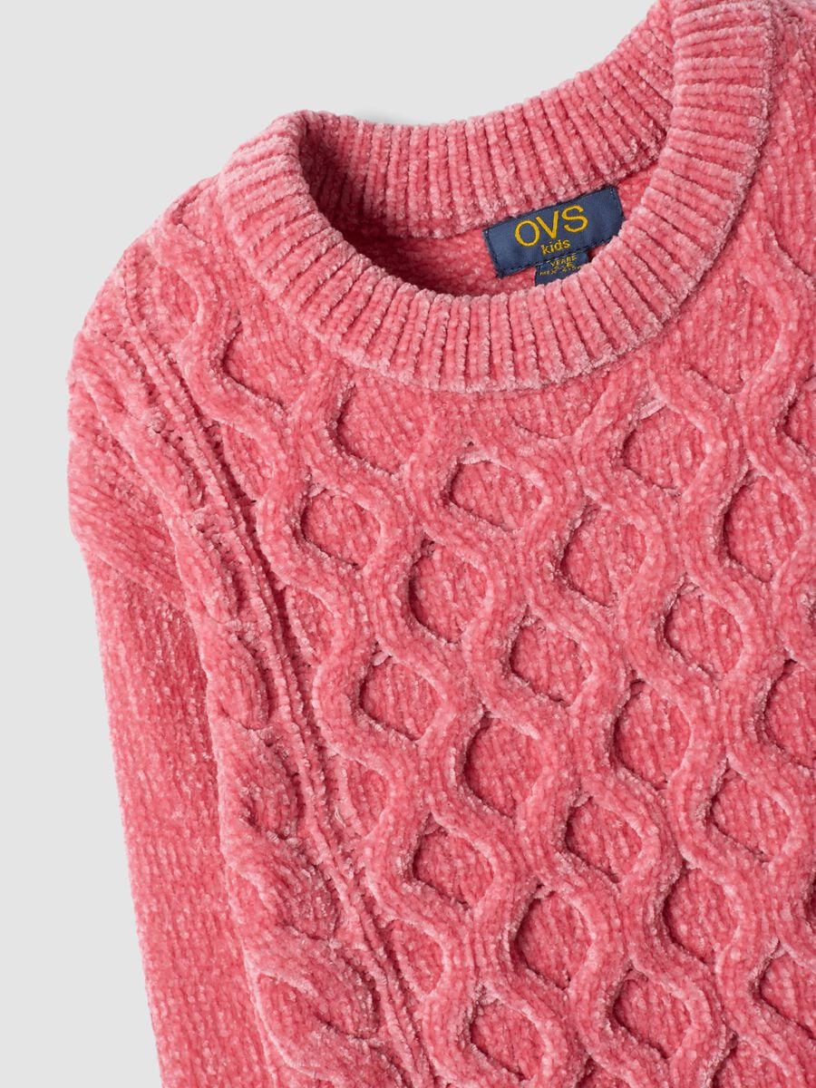 Maglione rosa girocollo a trecce regular fit_2