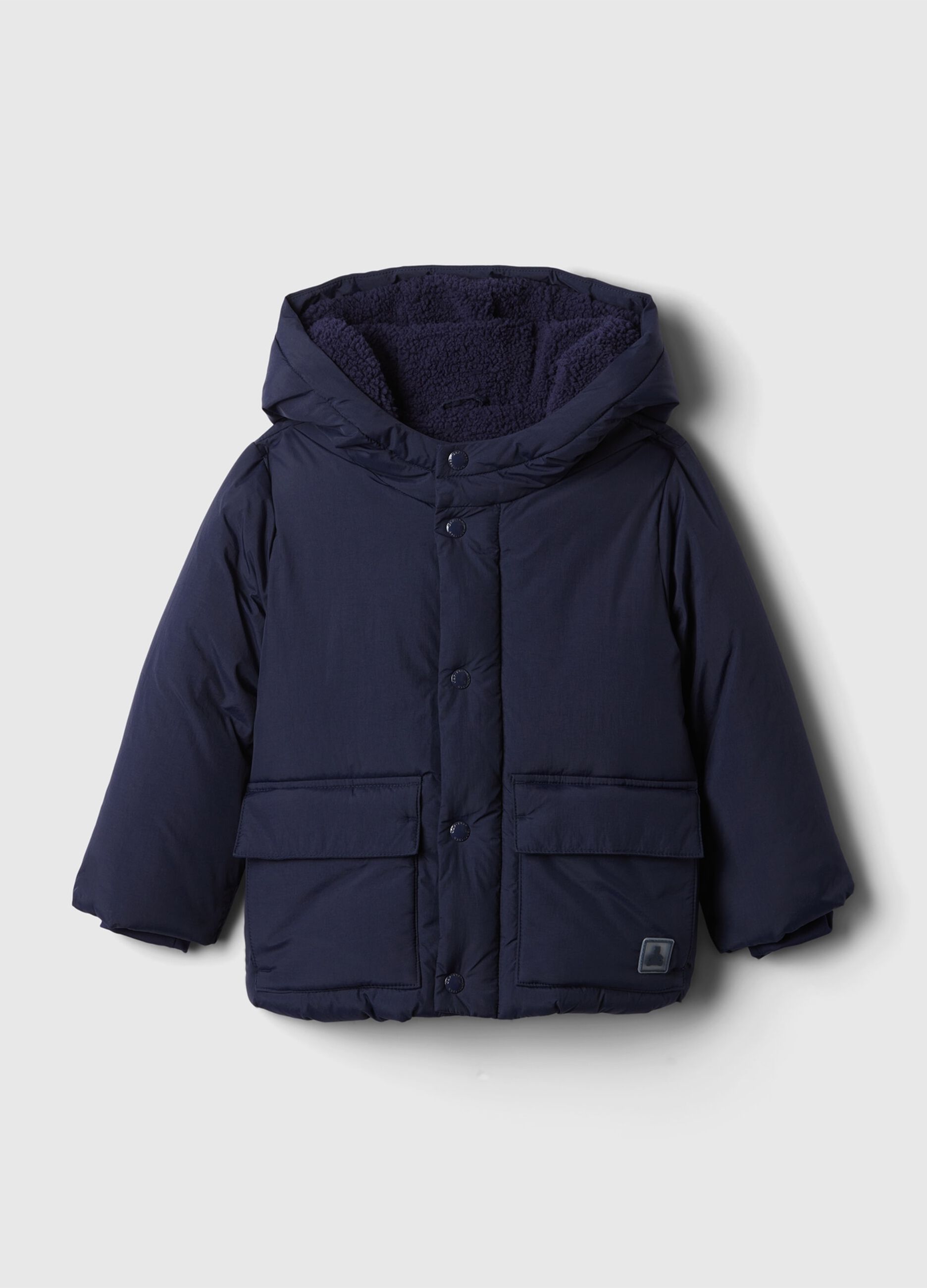 Quilted down jacket with sherpa lining