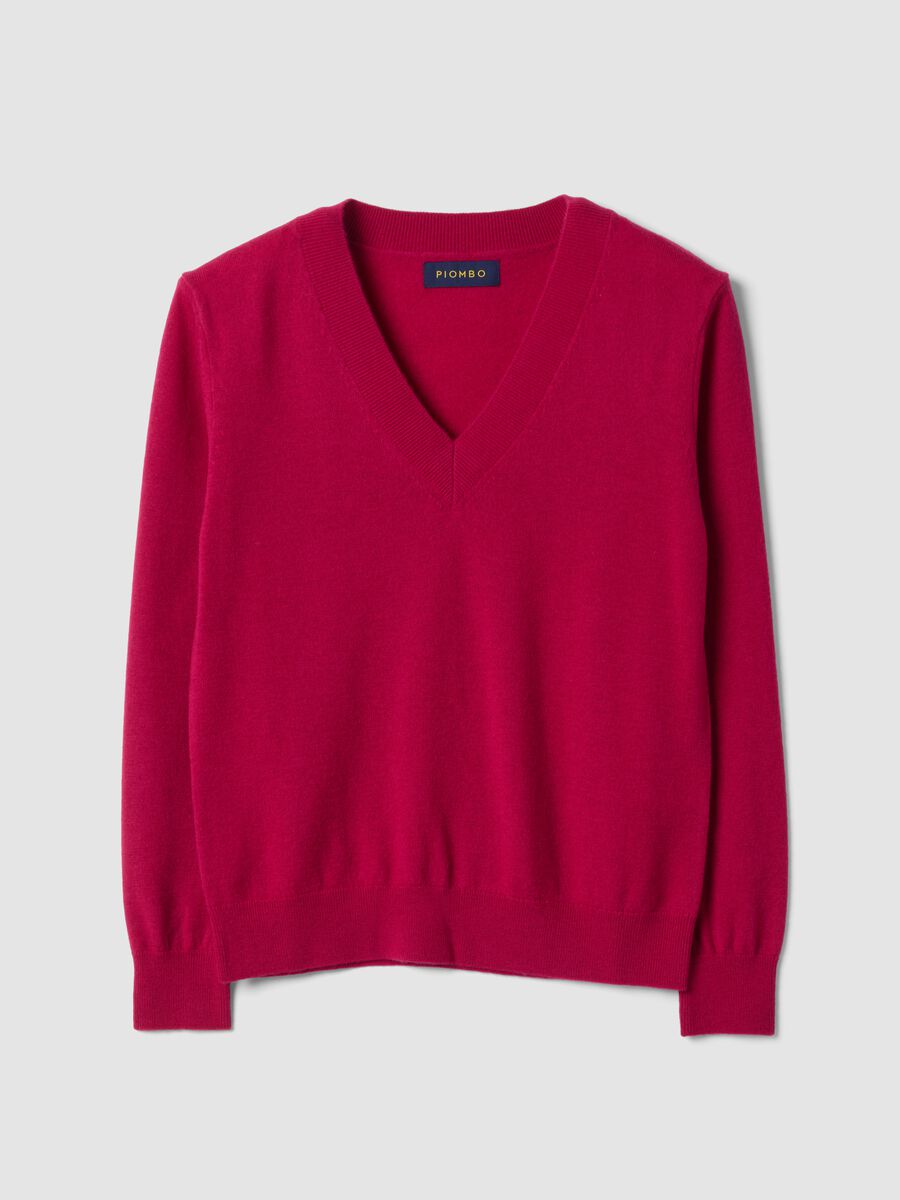 Red pure wool jumper with deep V-neck_4