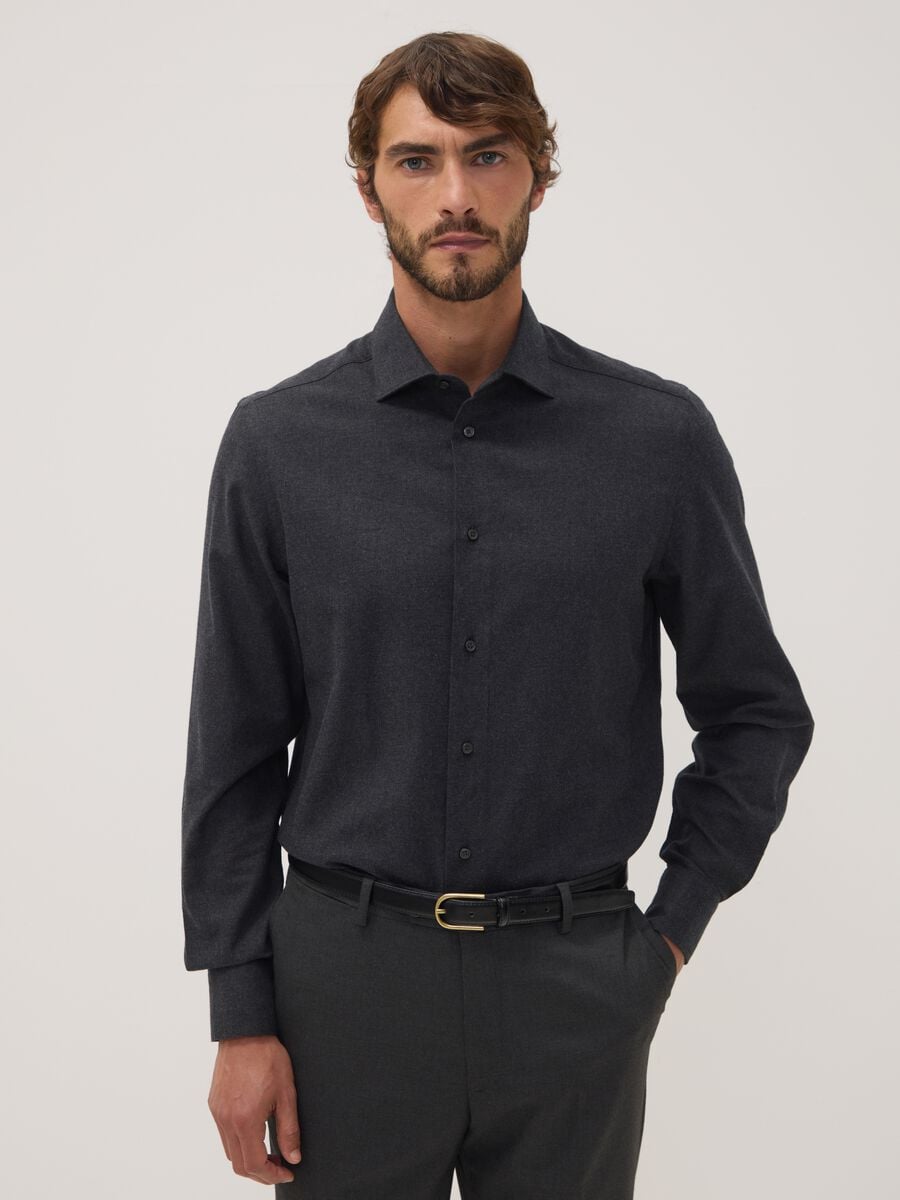 Grey pure cotton twill shirt, regular fit_0