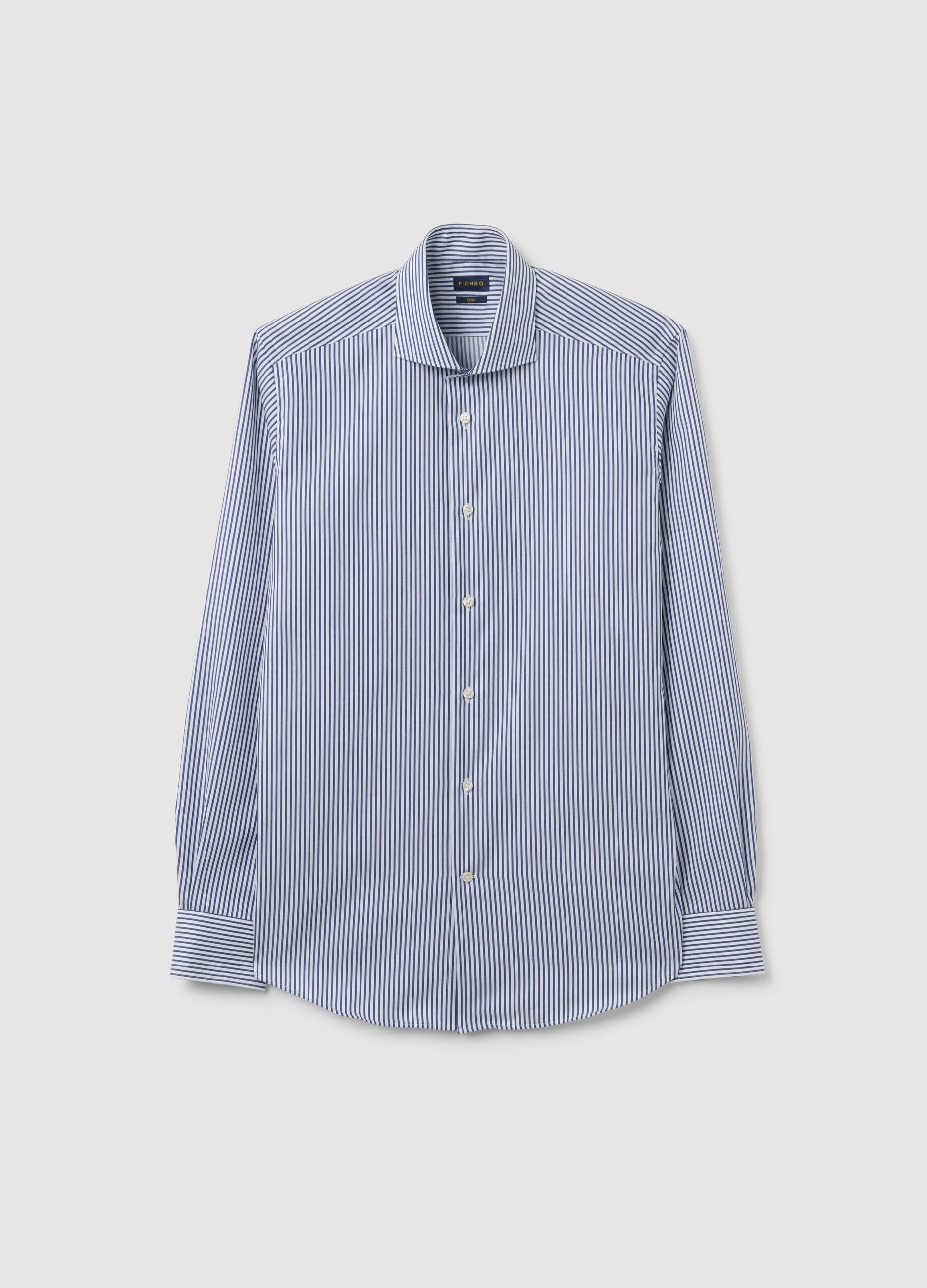 Blue Cotton Striped Shirt