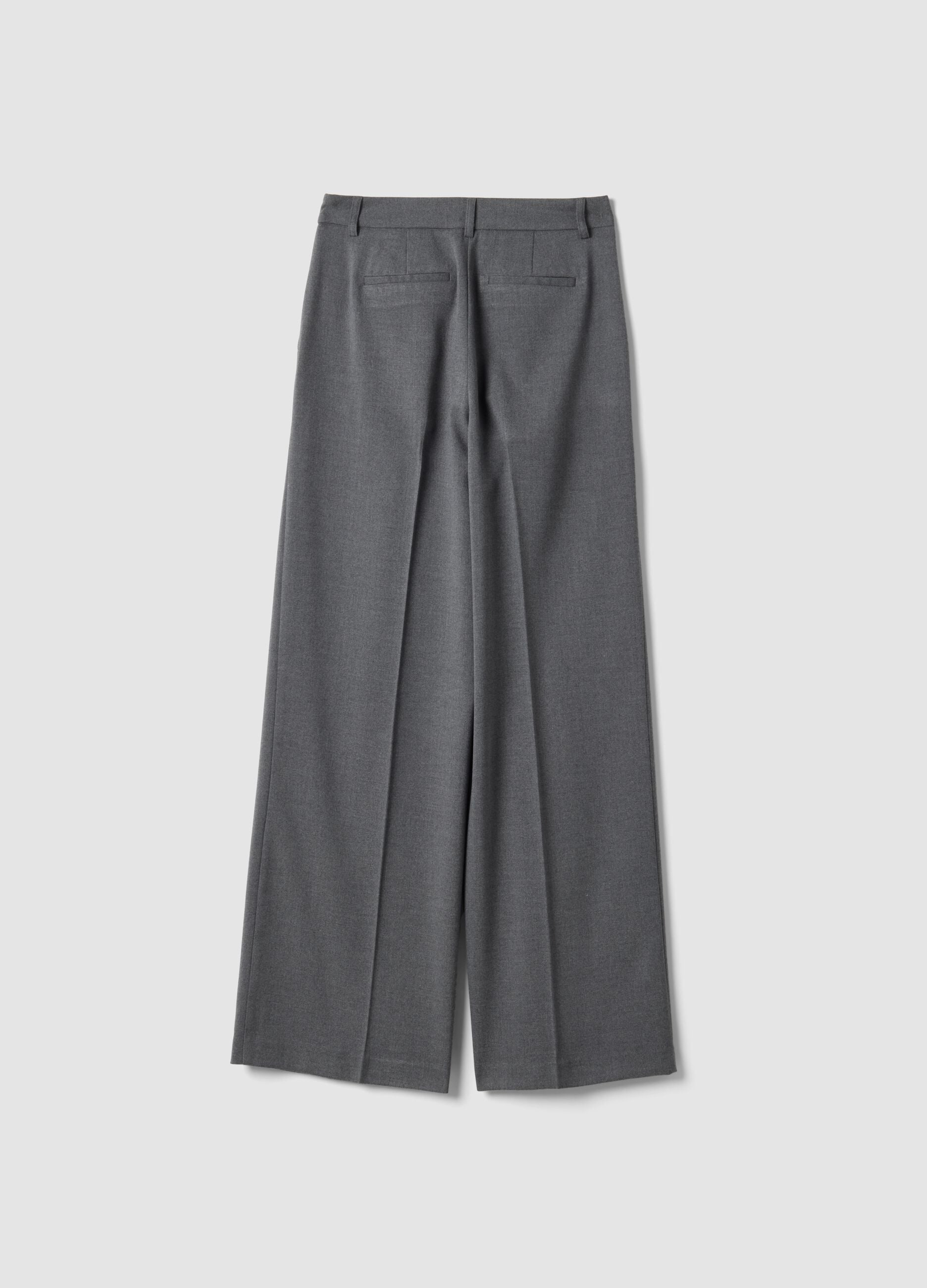 Grey wide-leg formal trousers in stretch viscose