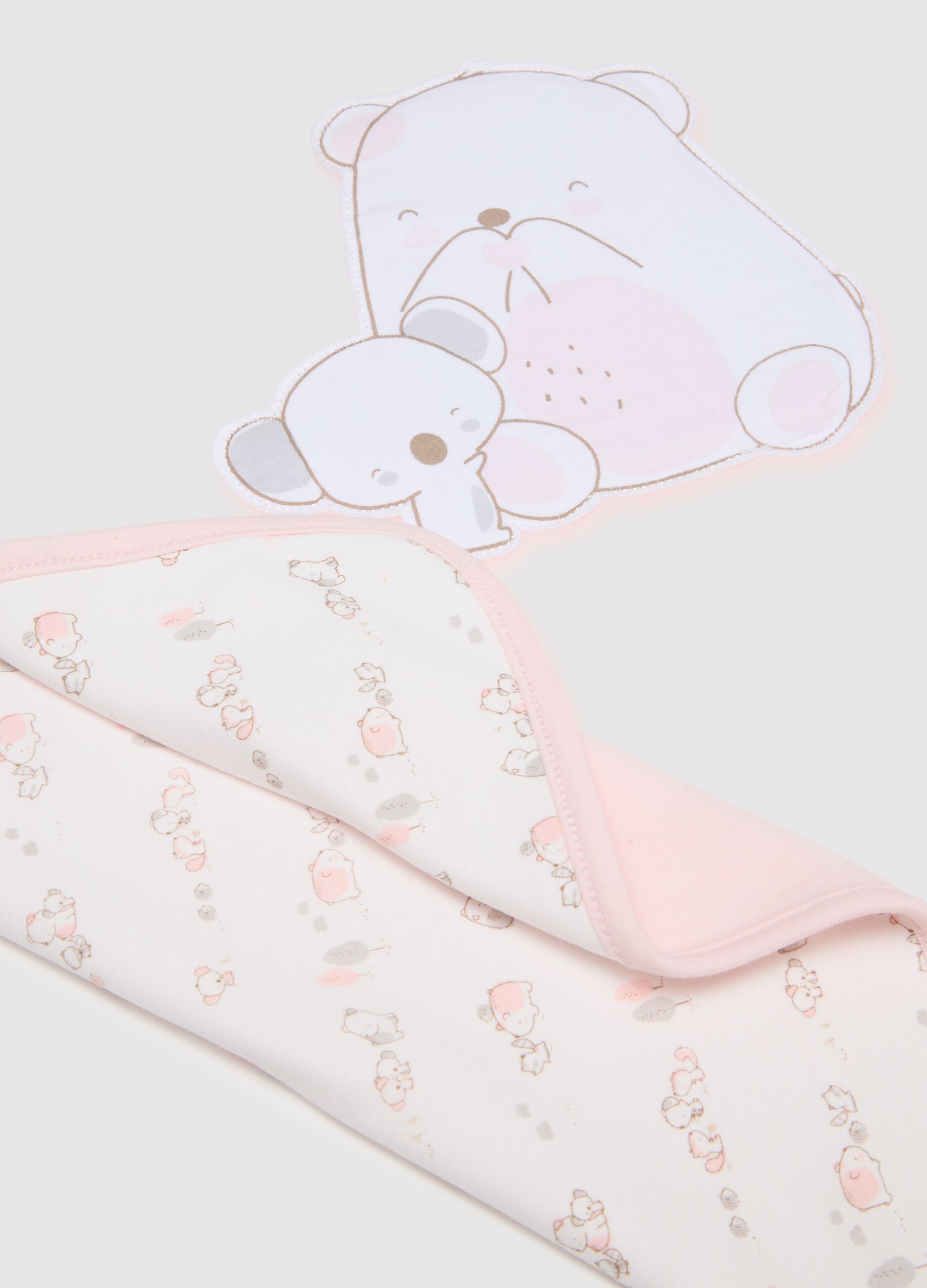 Pink cotton baby blanket with teddy bears