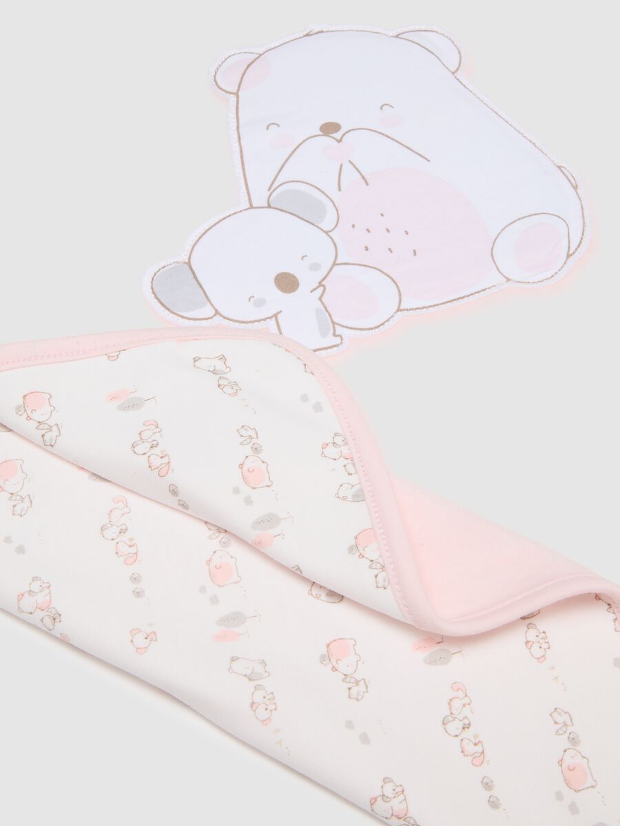 Pink cotton baby blanket with teddy bears_2