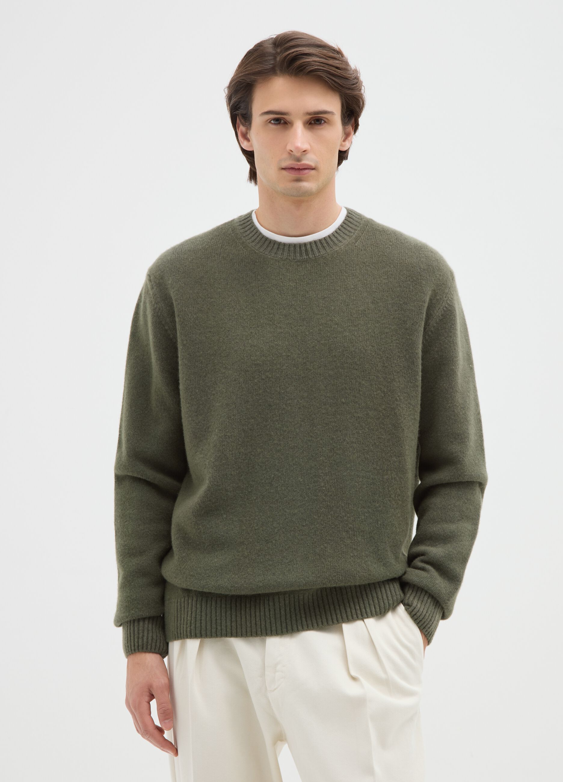 Grey-green wool blend sweater, regular fit