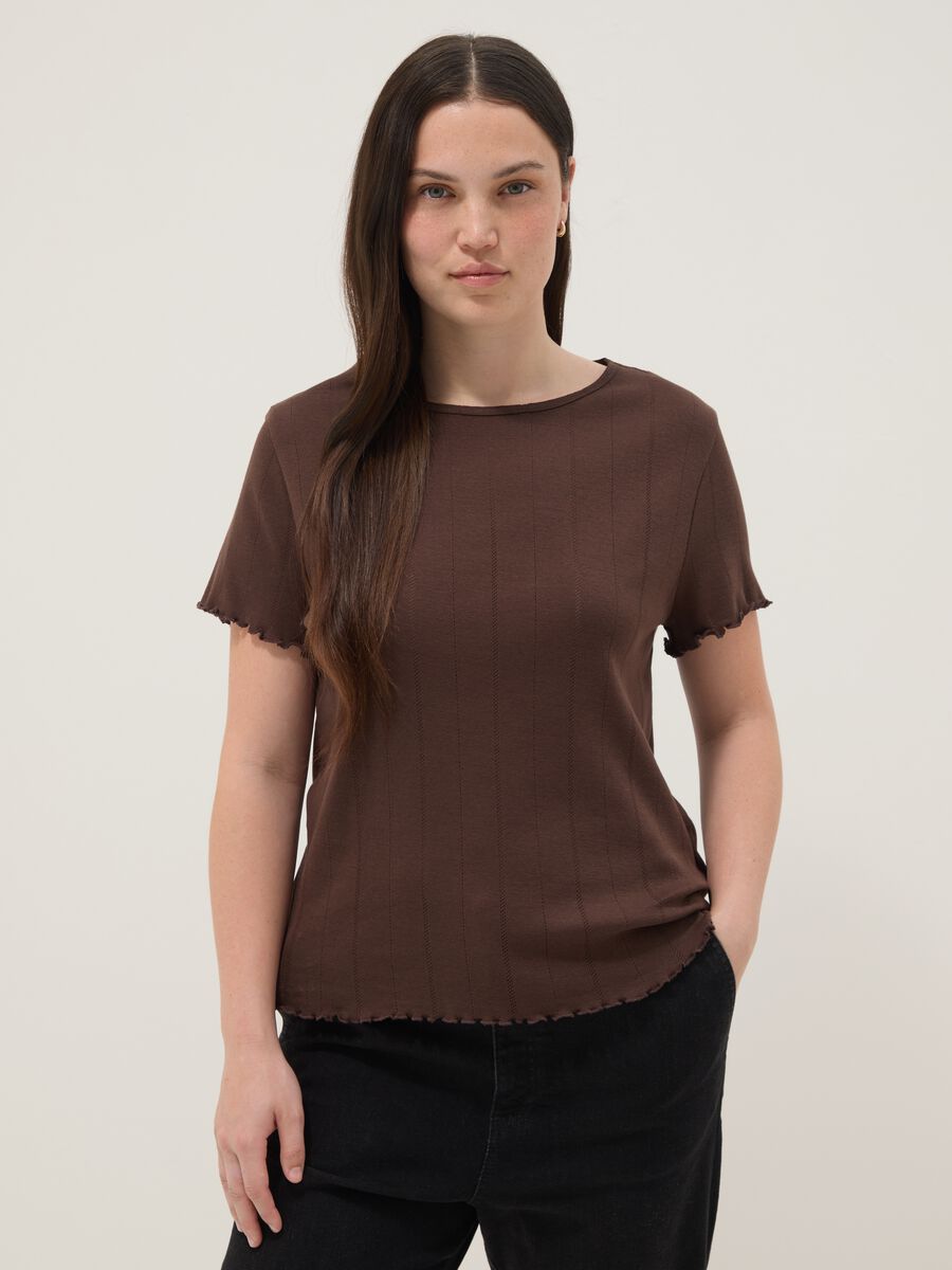 Brown striped pure cotton regular-fit T-shirt_1