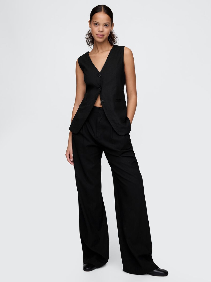 Black Linen and Viscose Waistcoat_1