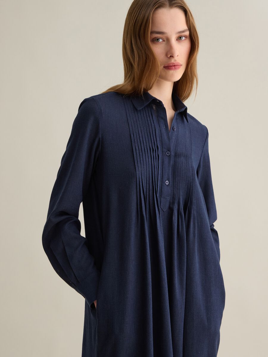 Piombo Blue Long Dress in Viscose and Linen_2