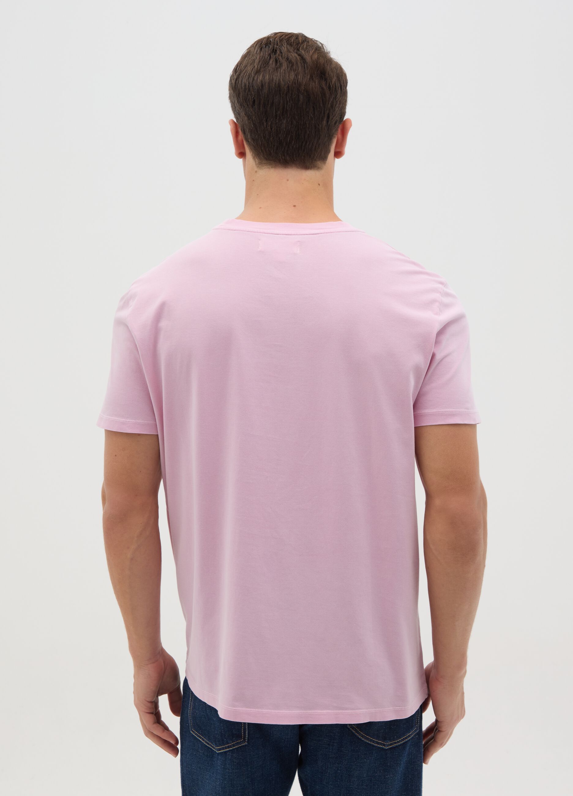 T-shirt rosa da uomo in puro cotone italiano regular fit