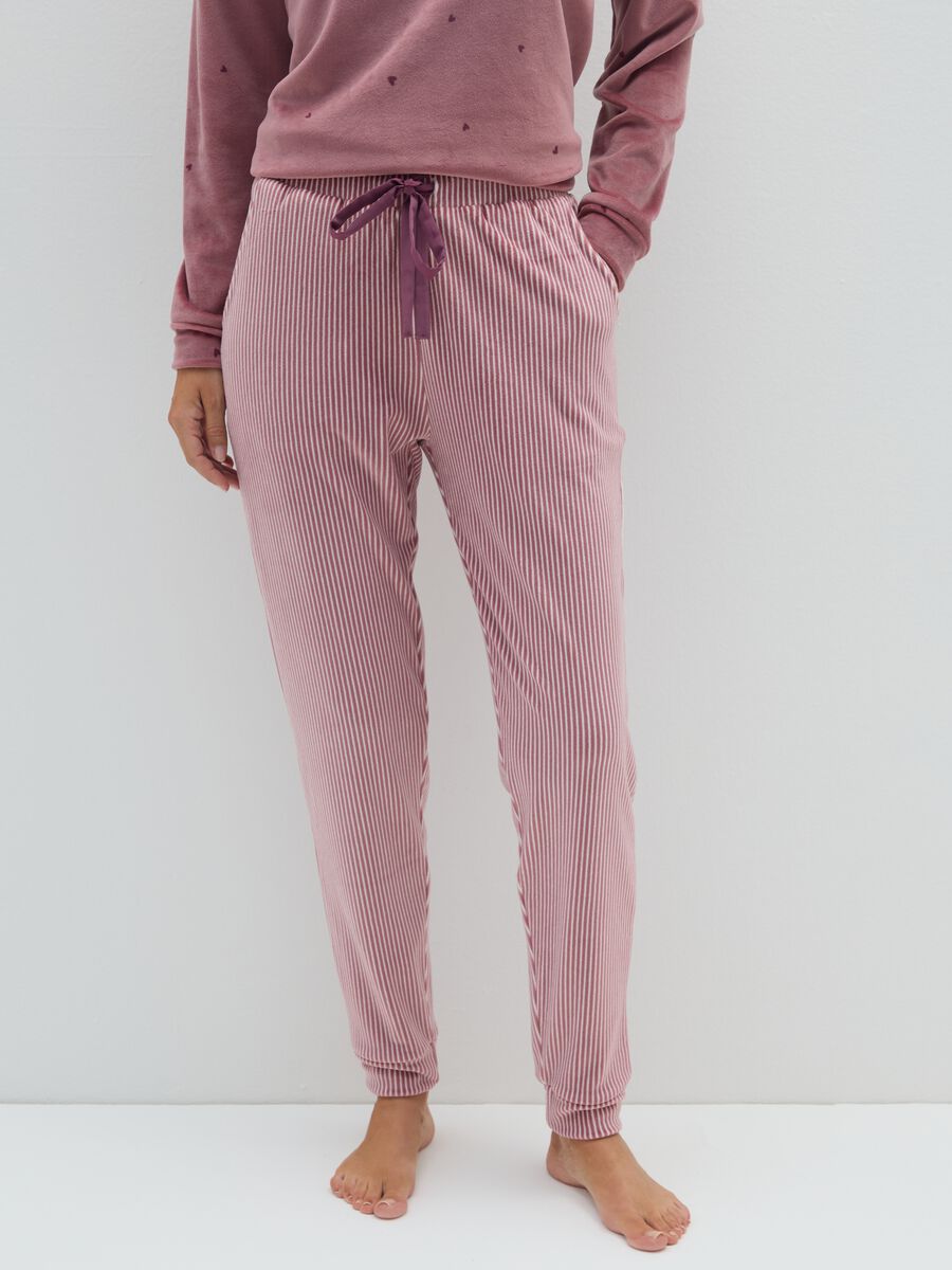 Pantaloni pigiama a righe rosa con coulisse regolabile_1