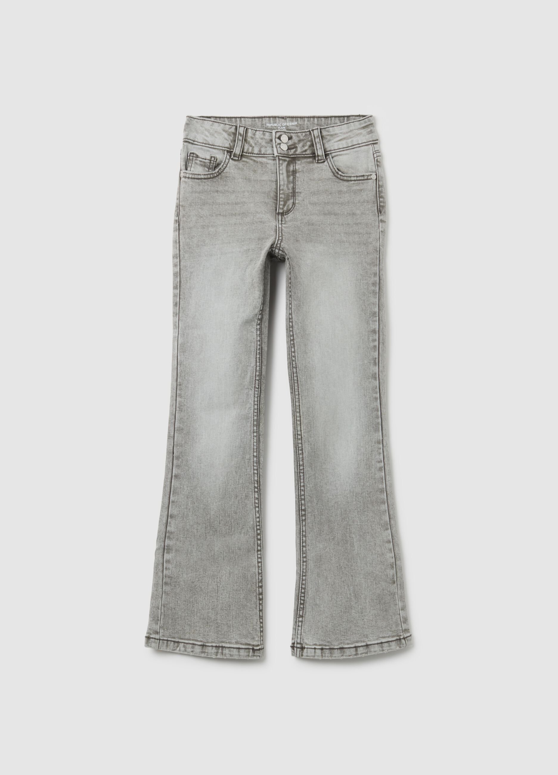 Jeans da ragazza in cotone grigio flare
