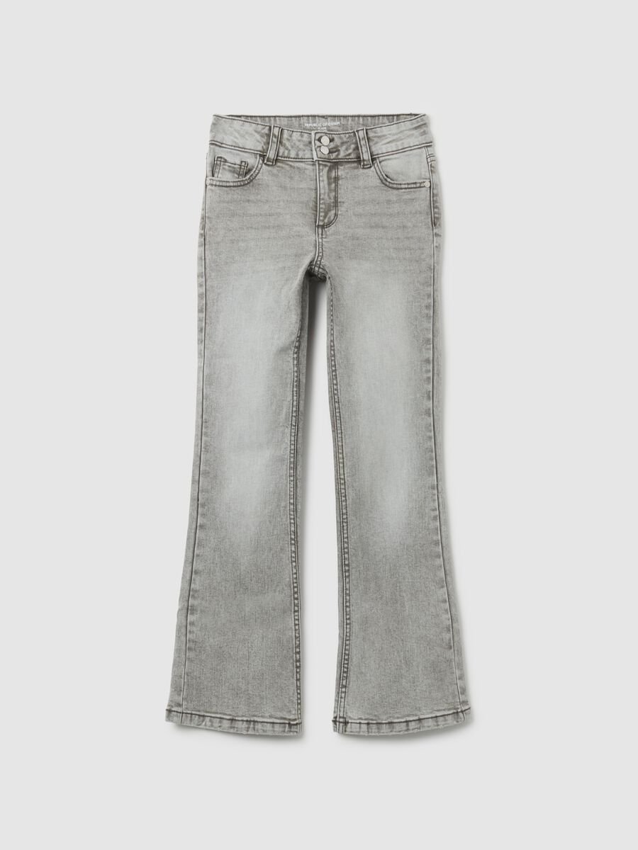 Jeans da ragazza in cotone grigio flare_0