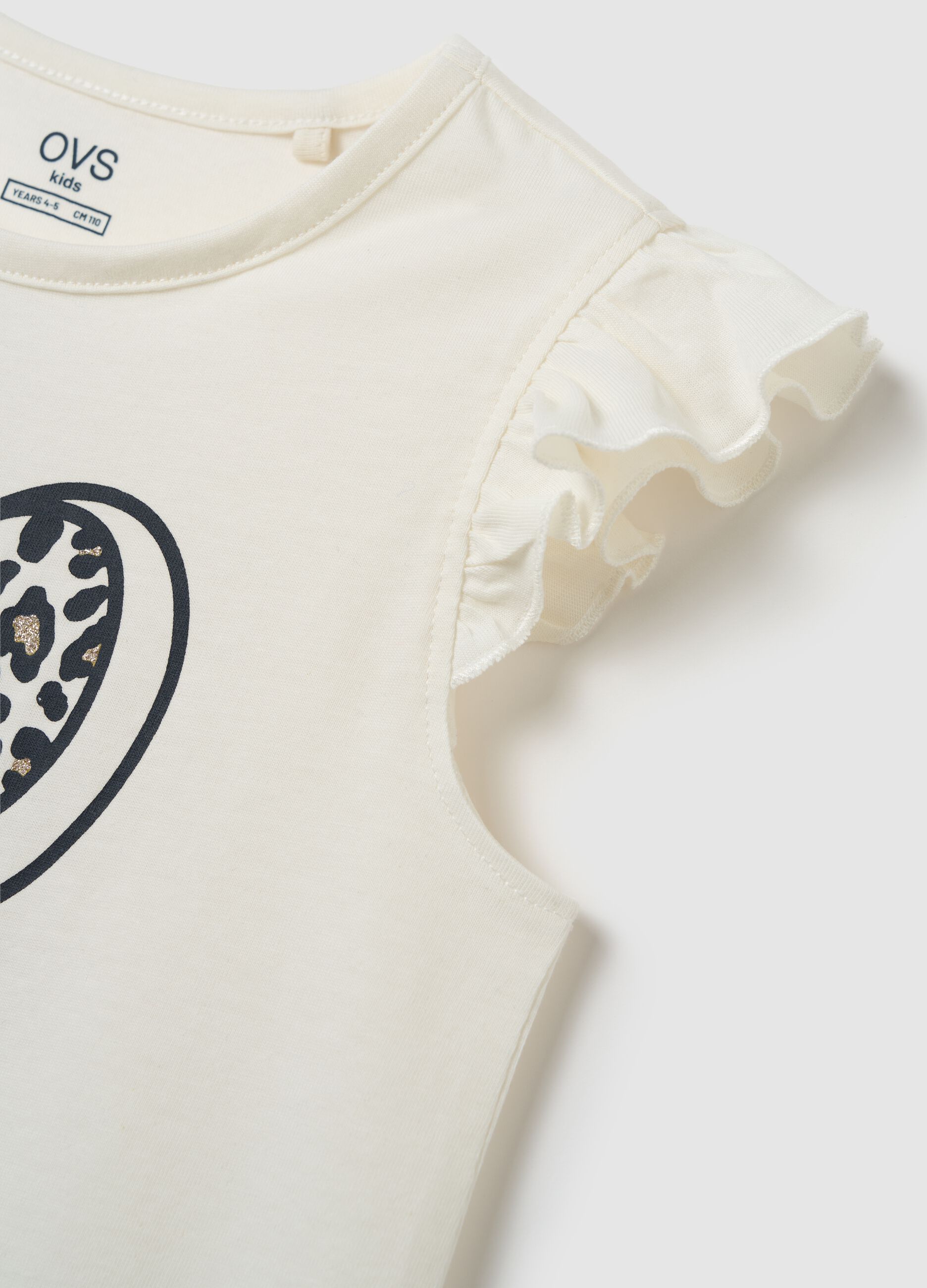 Girls' white pure cotton T-shirt regular fit with frills