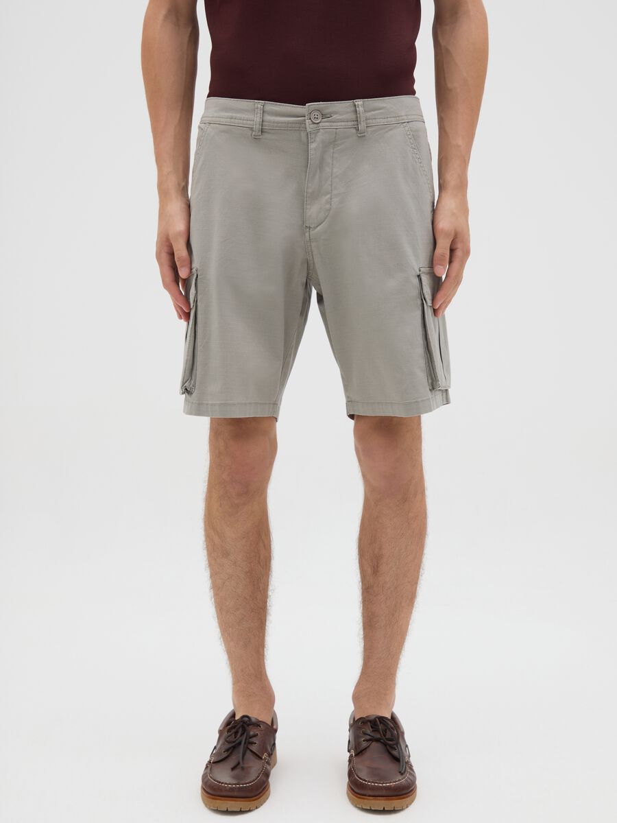 Men's Grey Stretch Cotton Cargo Trousers_1