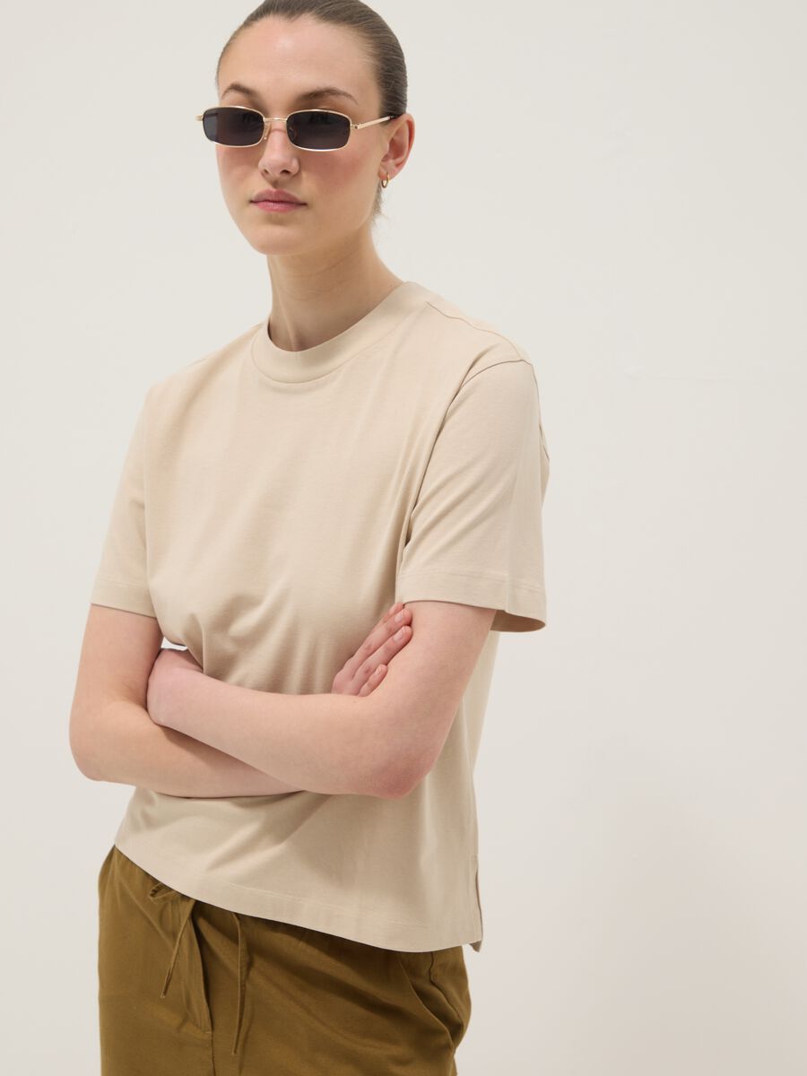 Beige pure cotton regular fit T-shirt_0