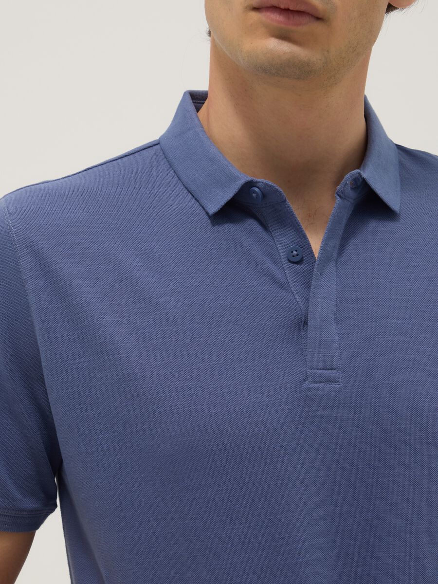 Regular fit pure cotton blue polo shirt_3