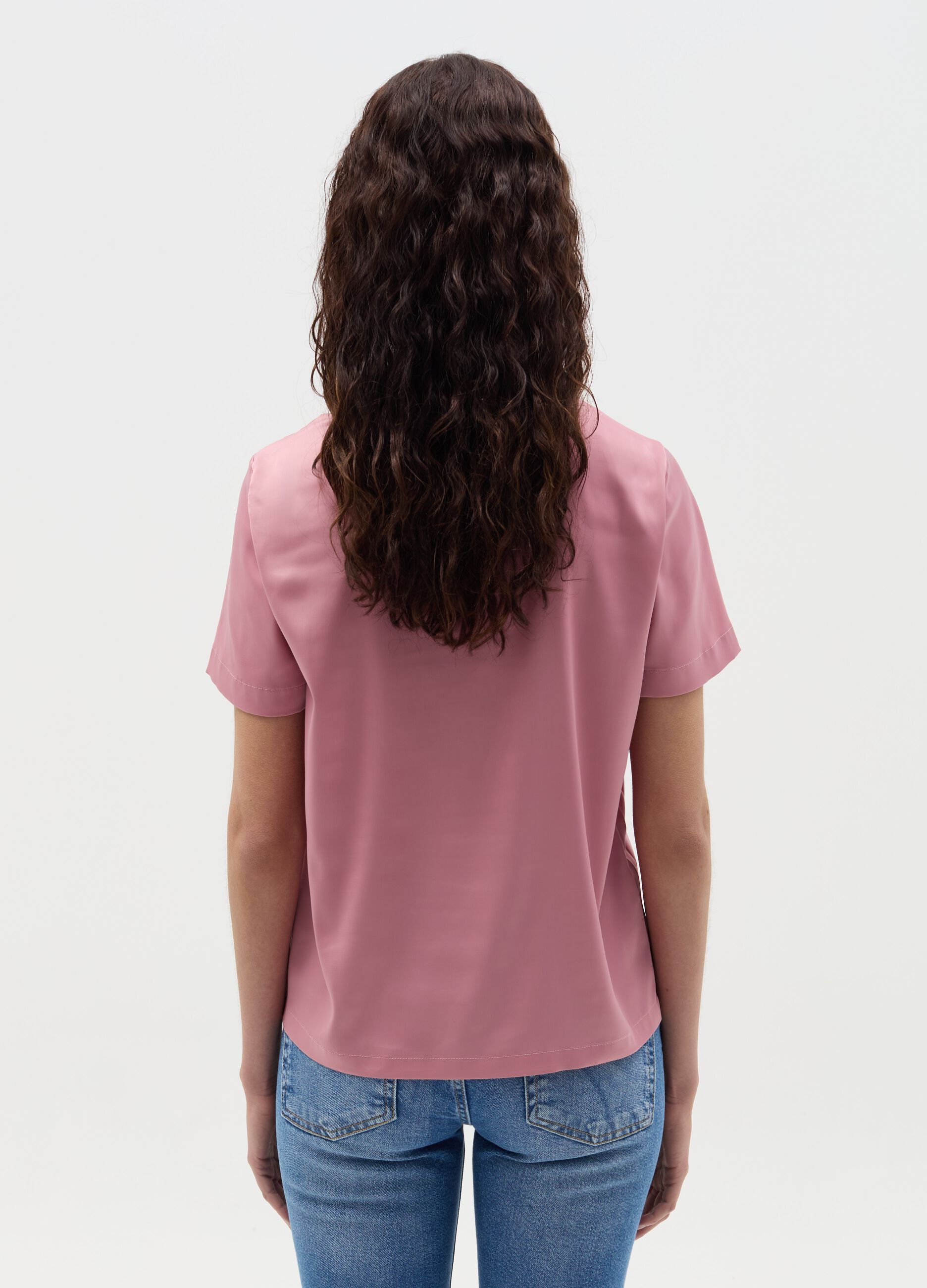 Short-sleeved blouse in satin