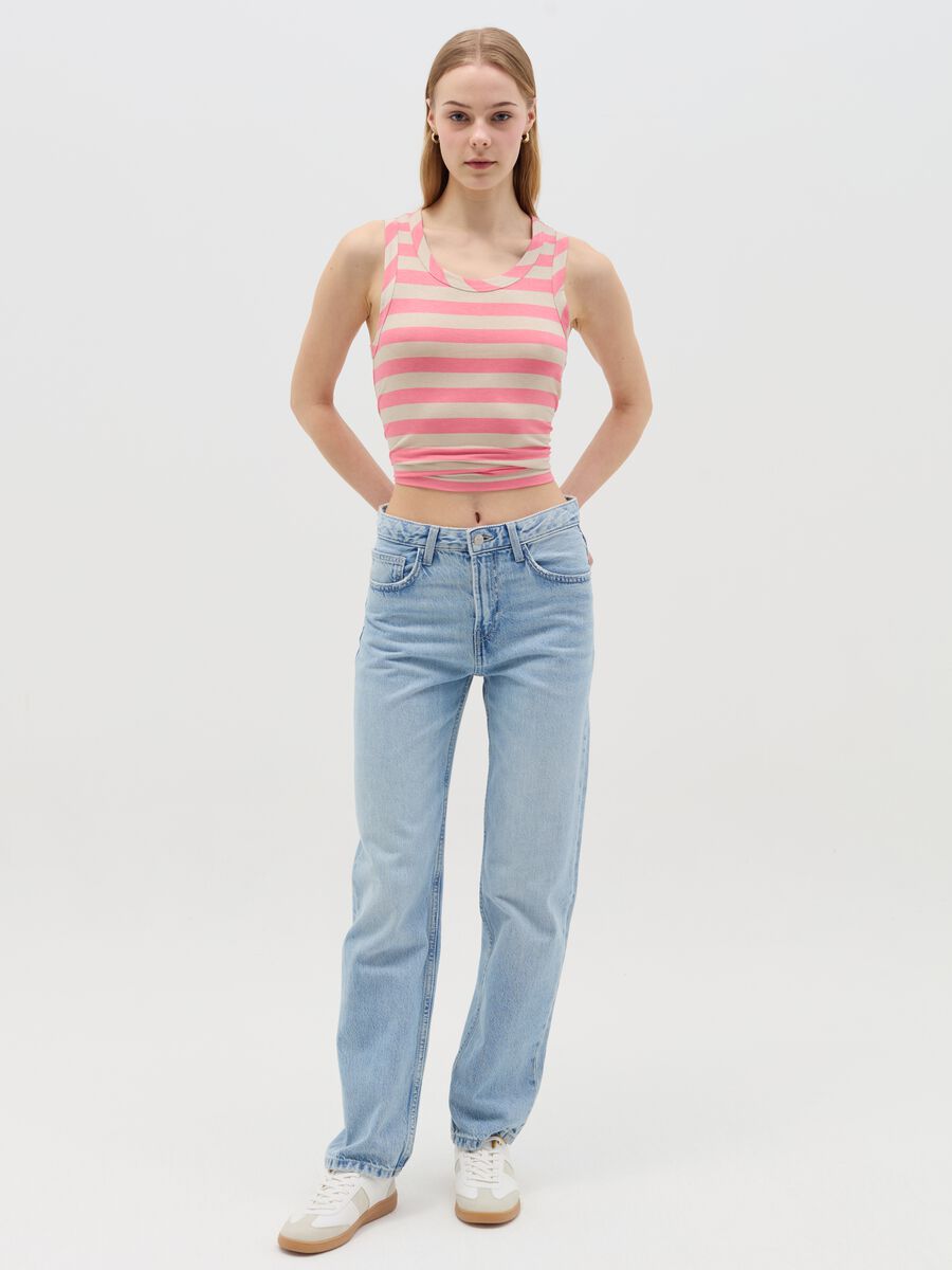 Pink and beige striped tank top in stretch viscose_1