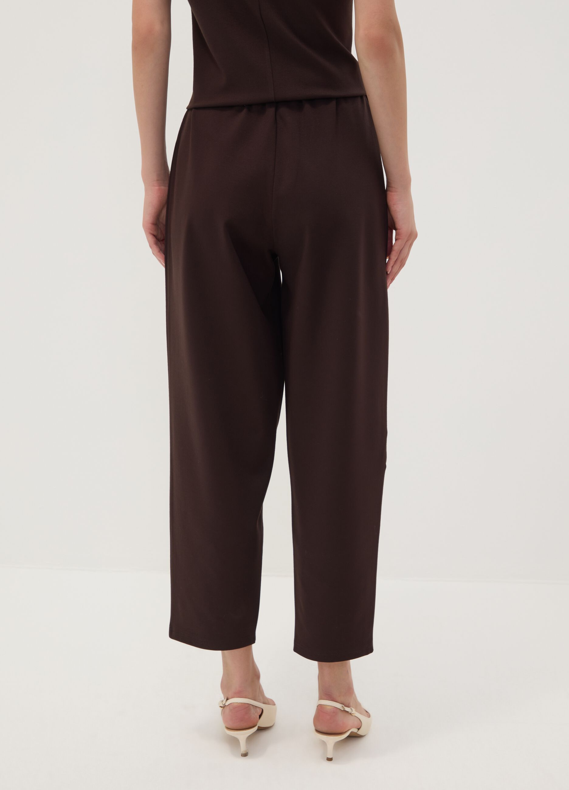 Brown stretch viscose Milano stitch barrel-fit jogger trousers