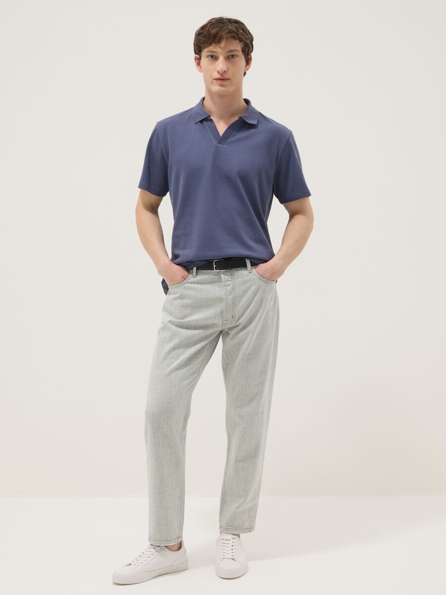 Blue stretch cotton polo shirt_2