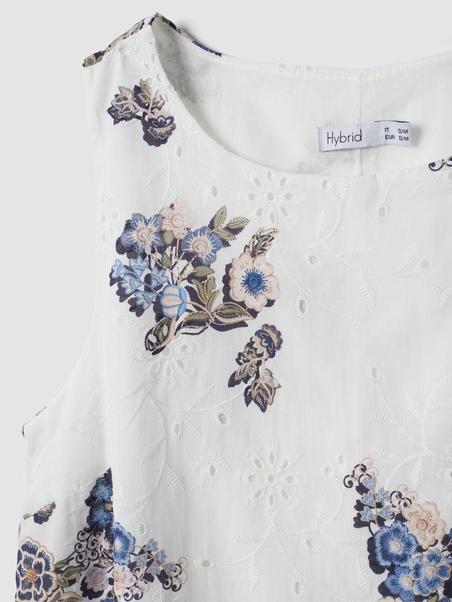 Abito mini bianco in puro cotone con stampa floreale_5