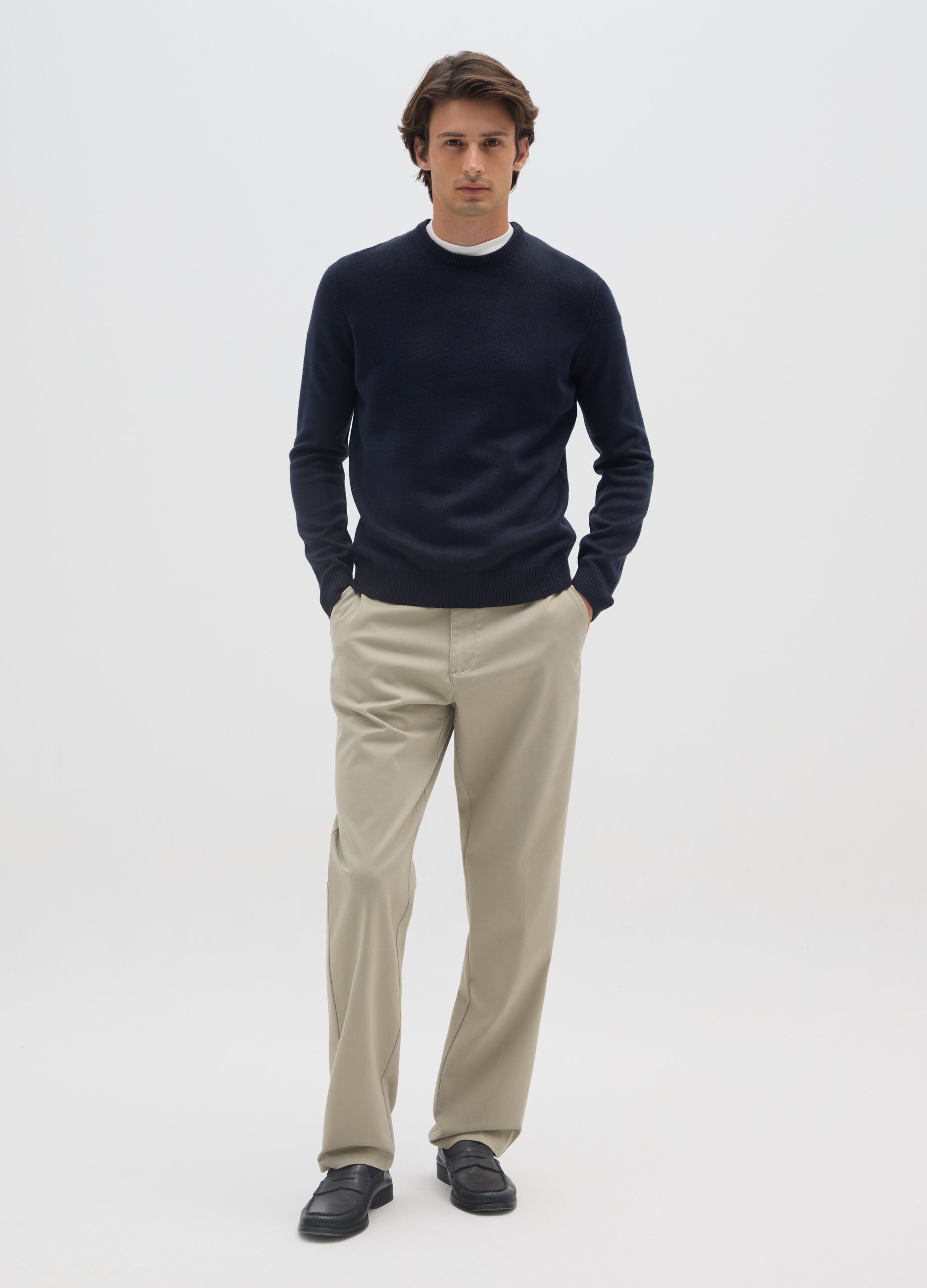 Beige Regular Fit Chino Trousers