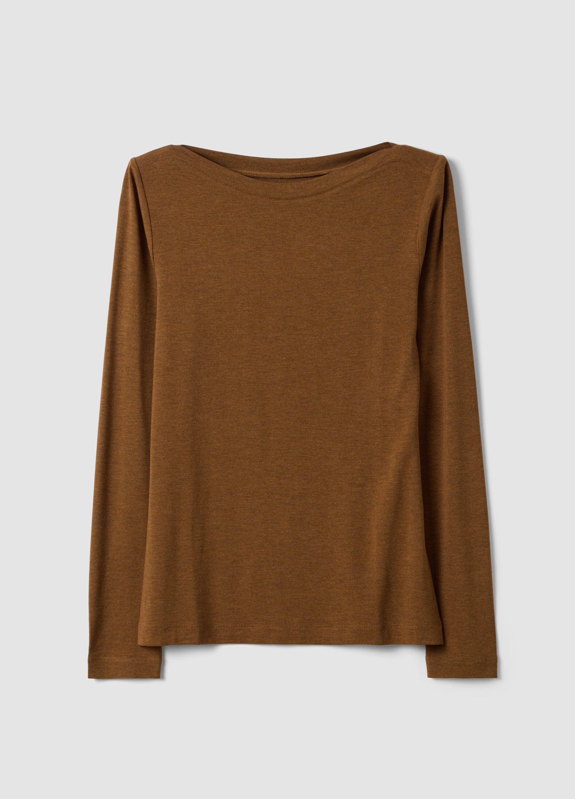 T-shirt marrone in viscosa elasticizzata slim fit
