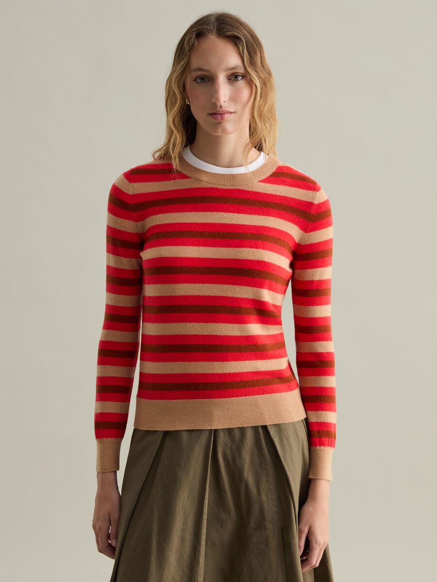 Pullover in wool with multicoloured striped pattern_0