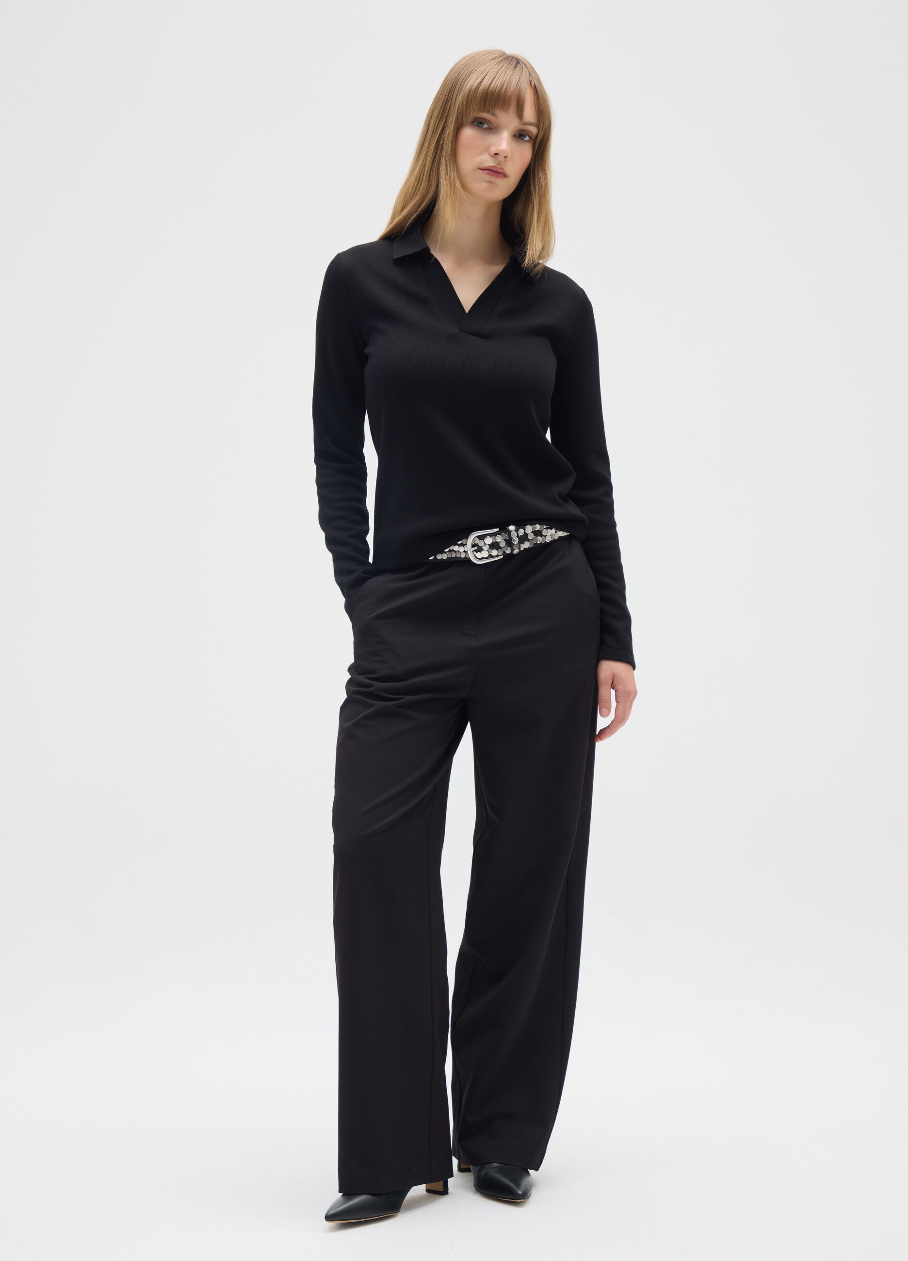 Black stretch trousers in polyviscose