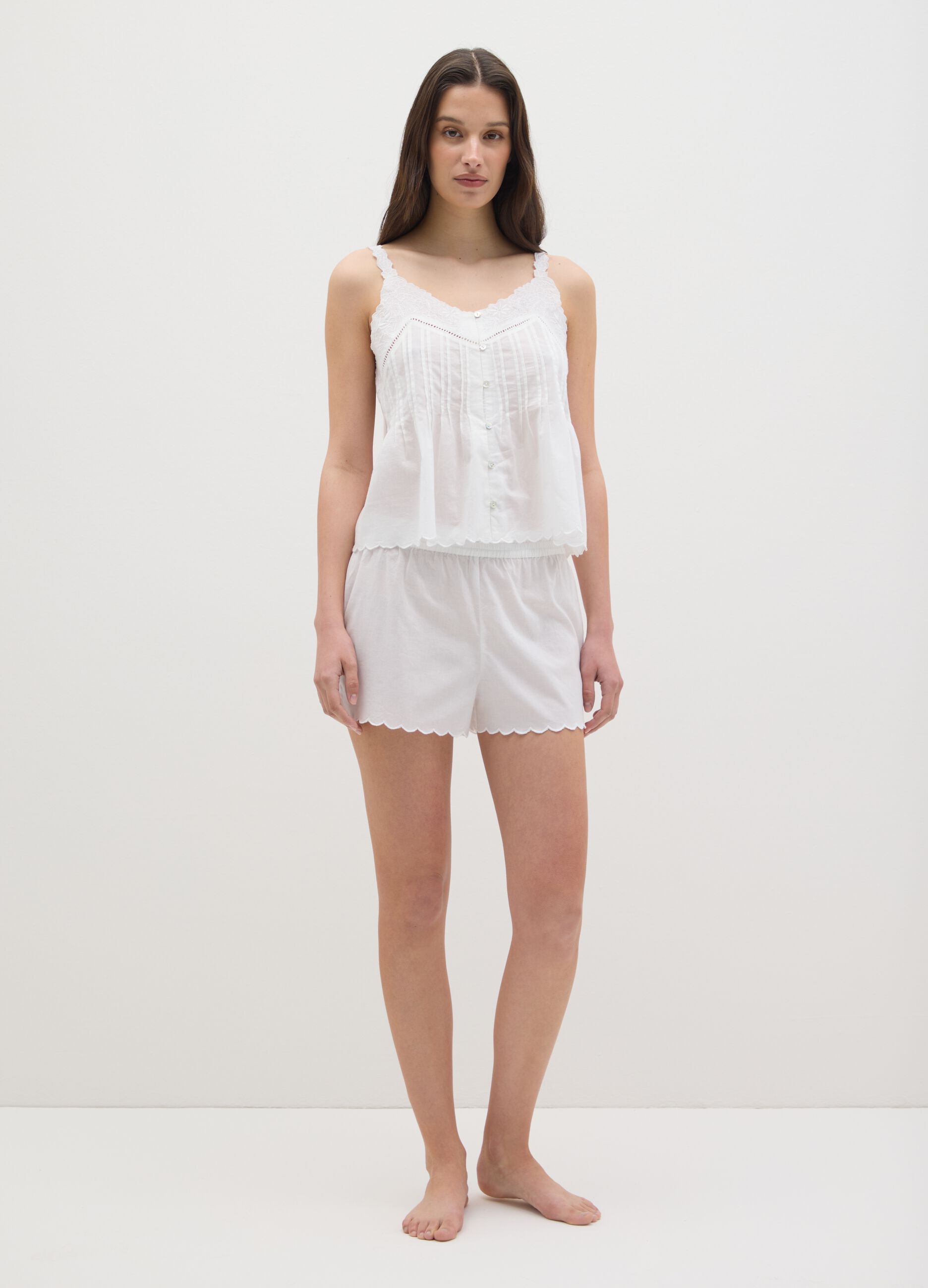 Set pigiama da donna in puro cotone bianco regular fit