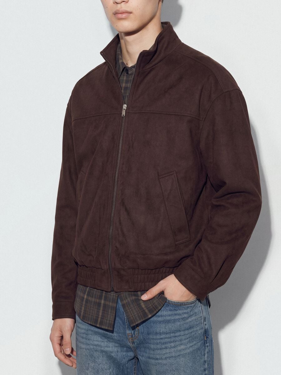 Brown padded cropped jacket with zip, oversized fit_2