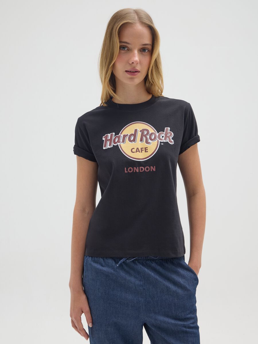 T-shirt nera in puro cotone con stampa Hard Rock Cafe_0