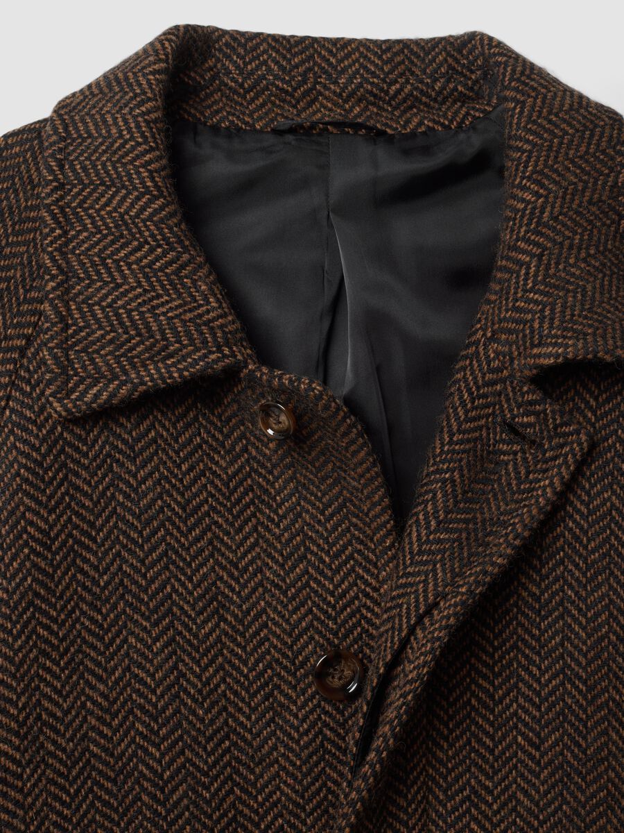 Cappotto marrone e nero in misto lana con motivo spigato over fit_6