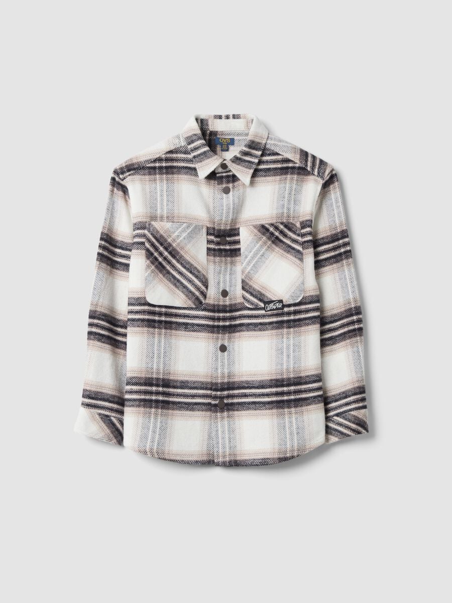 Beige checked pure cotton shirt_0