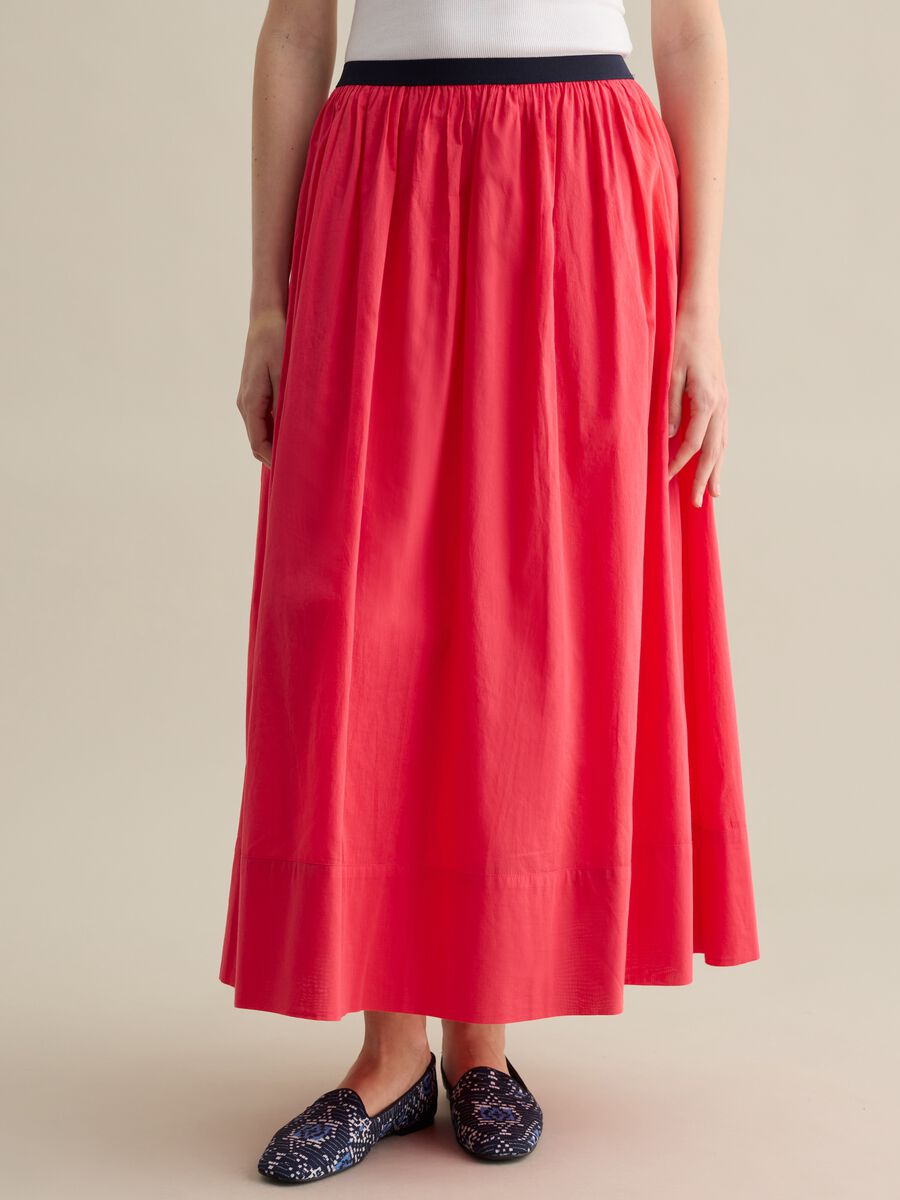 Red cotton midi skirt_1