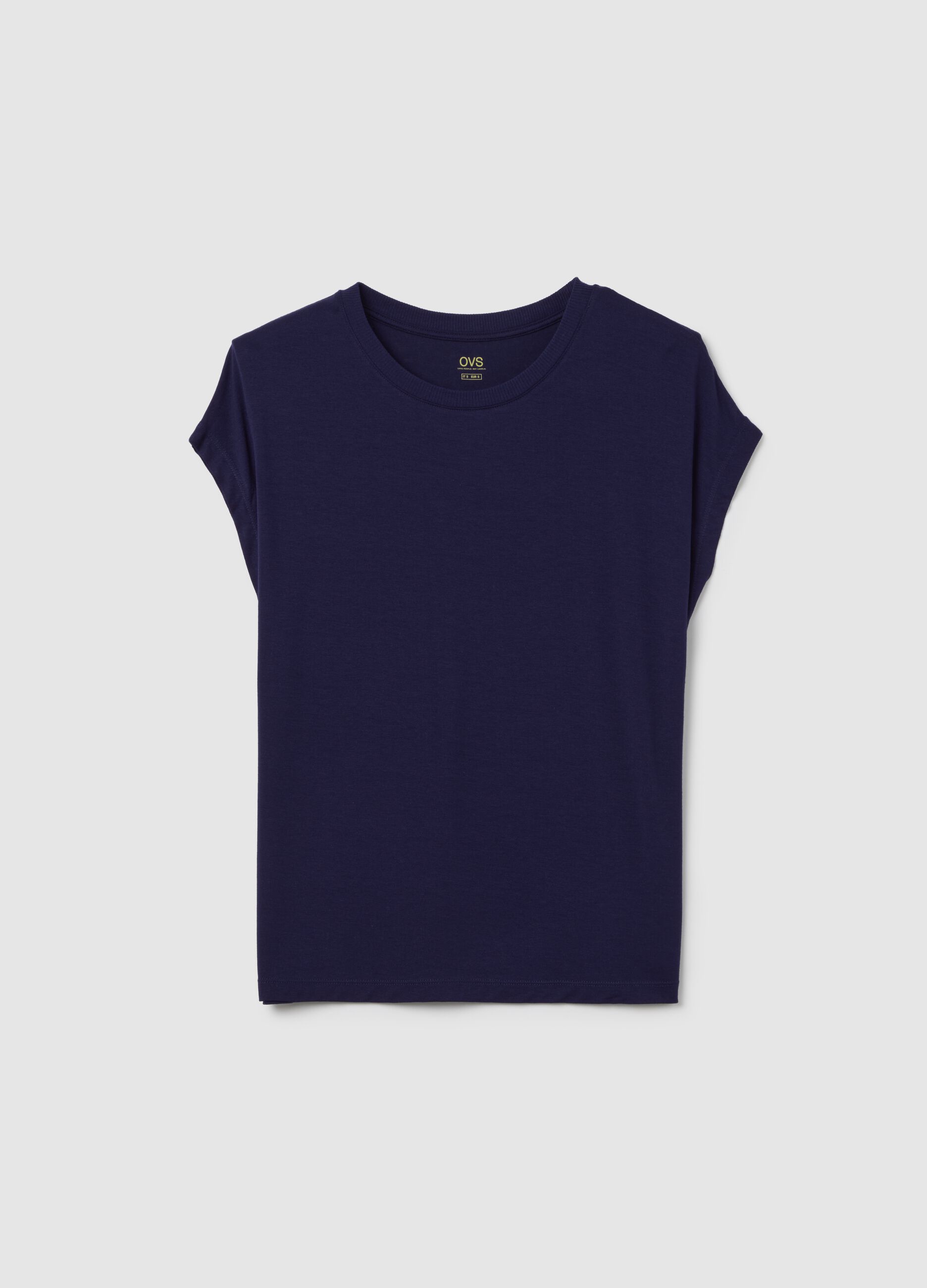 Short-sleeve blue T-shirt in stretchy viscose