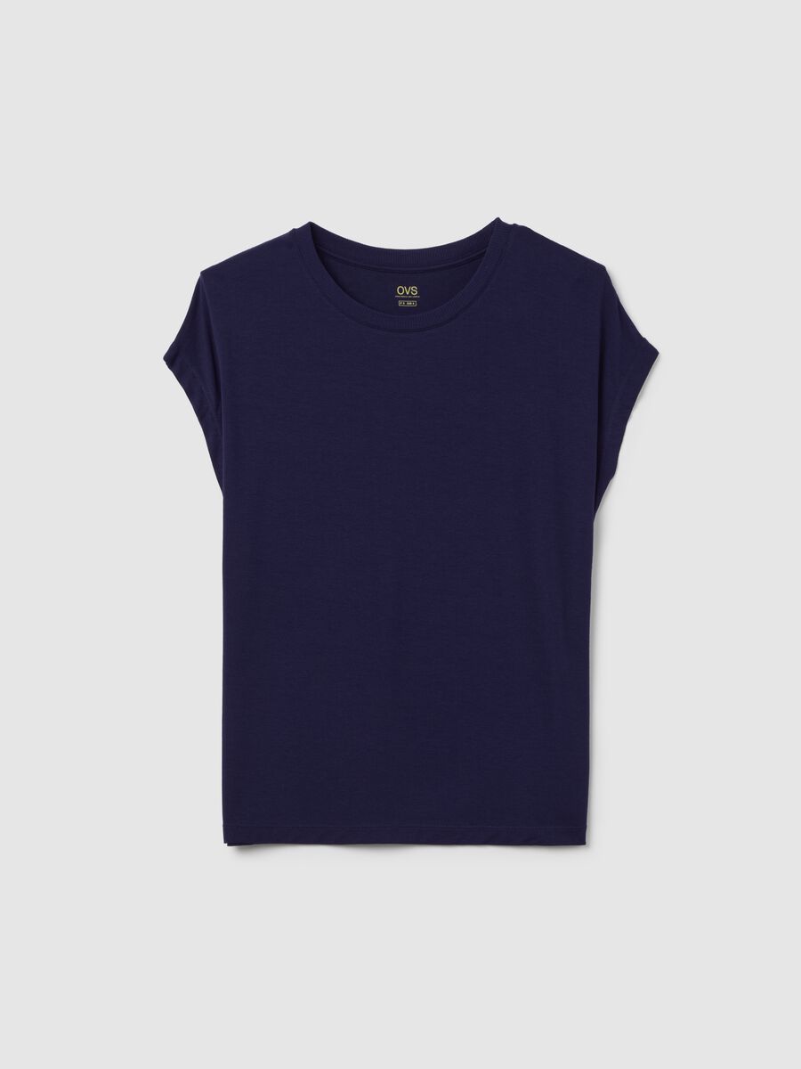 Short-sleeve blue T-shirt in stretchy viscose_4
