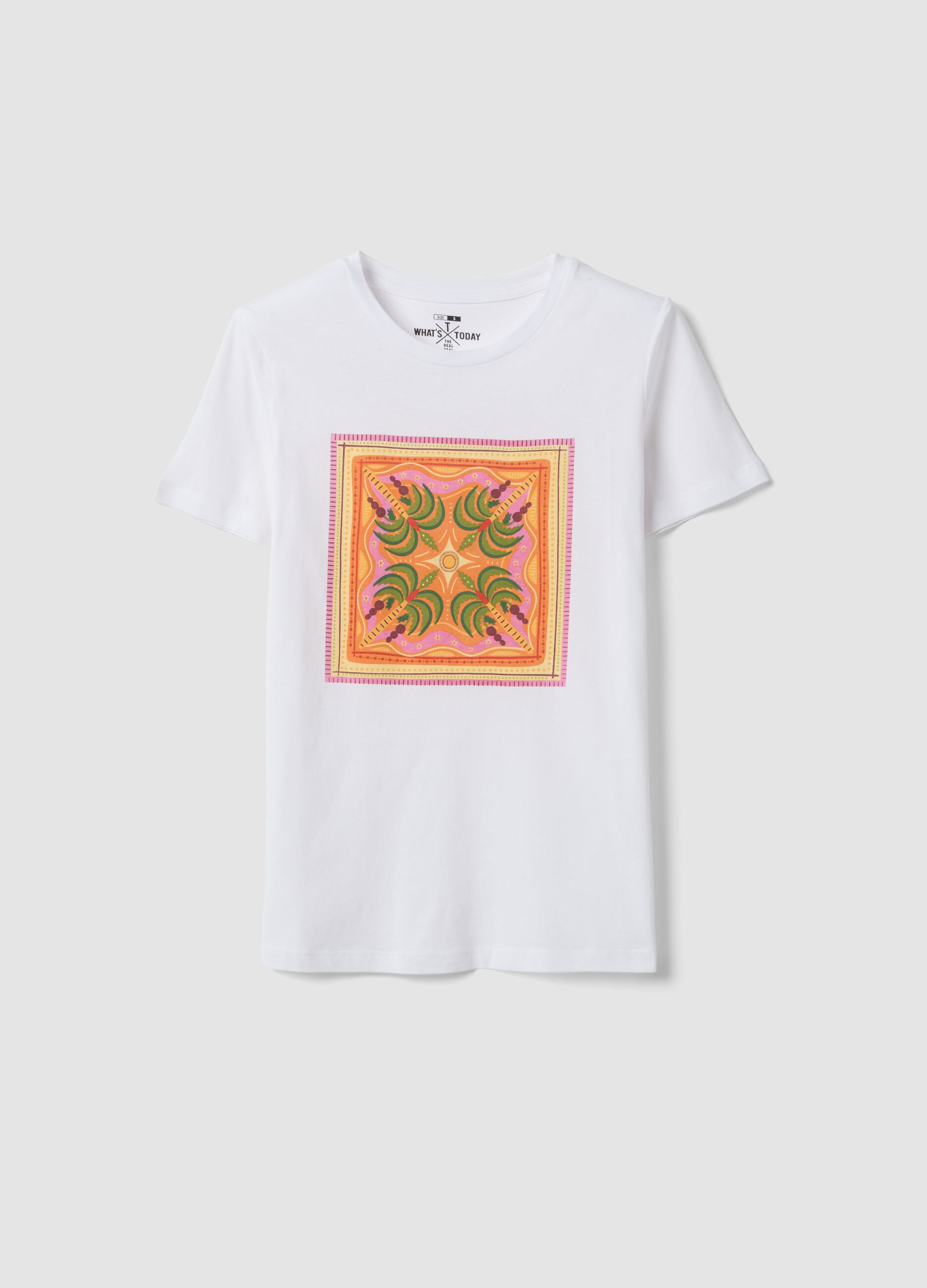 White pure cotton T-shirt with front print