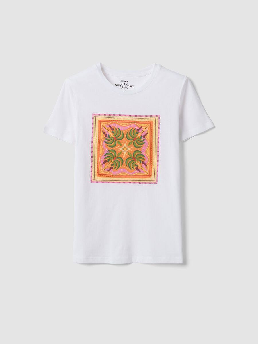 T-shirt bianca in puro cotone con stampa frontale_0