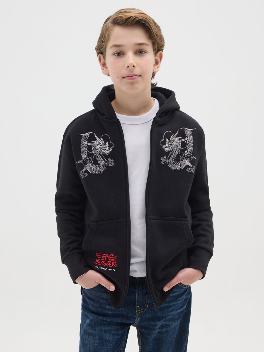 Black Hoodie with Embroidered Dragons_0