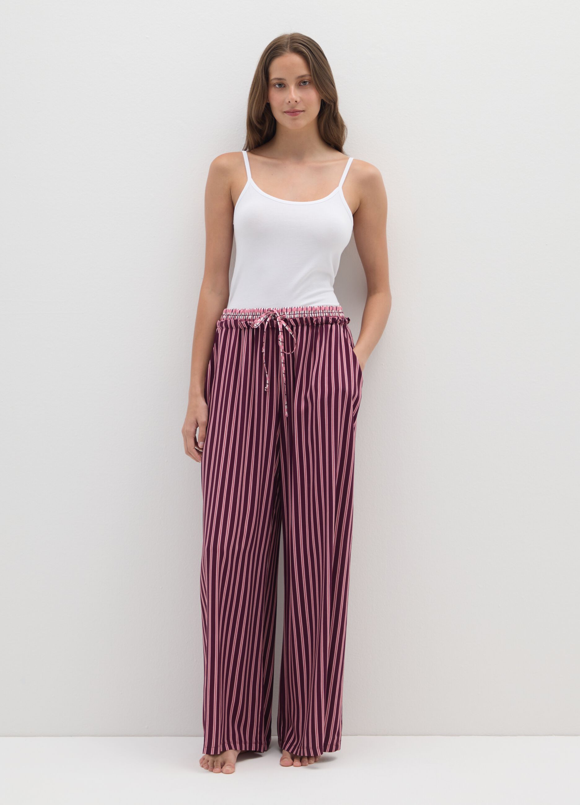 Pink striped pyjama trousers with elasticated waistband
