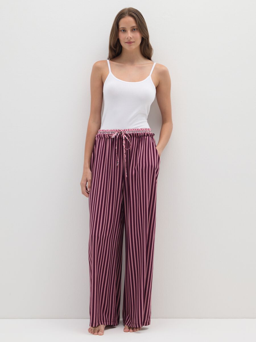 Pink striped pyjama trousers with elasticated waistband_0