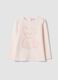 Pink stretch organic cotton T-shirt with teddy bear embroidery_0