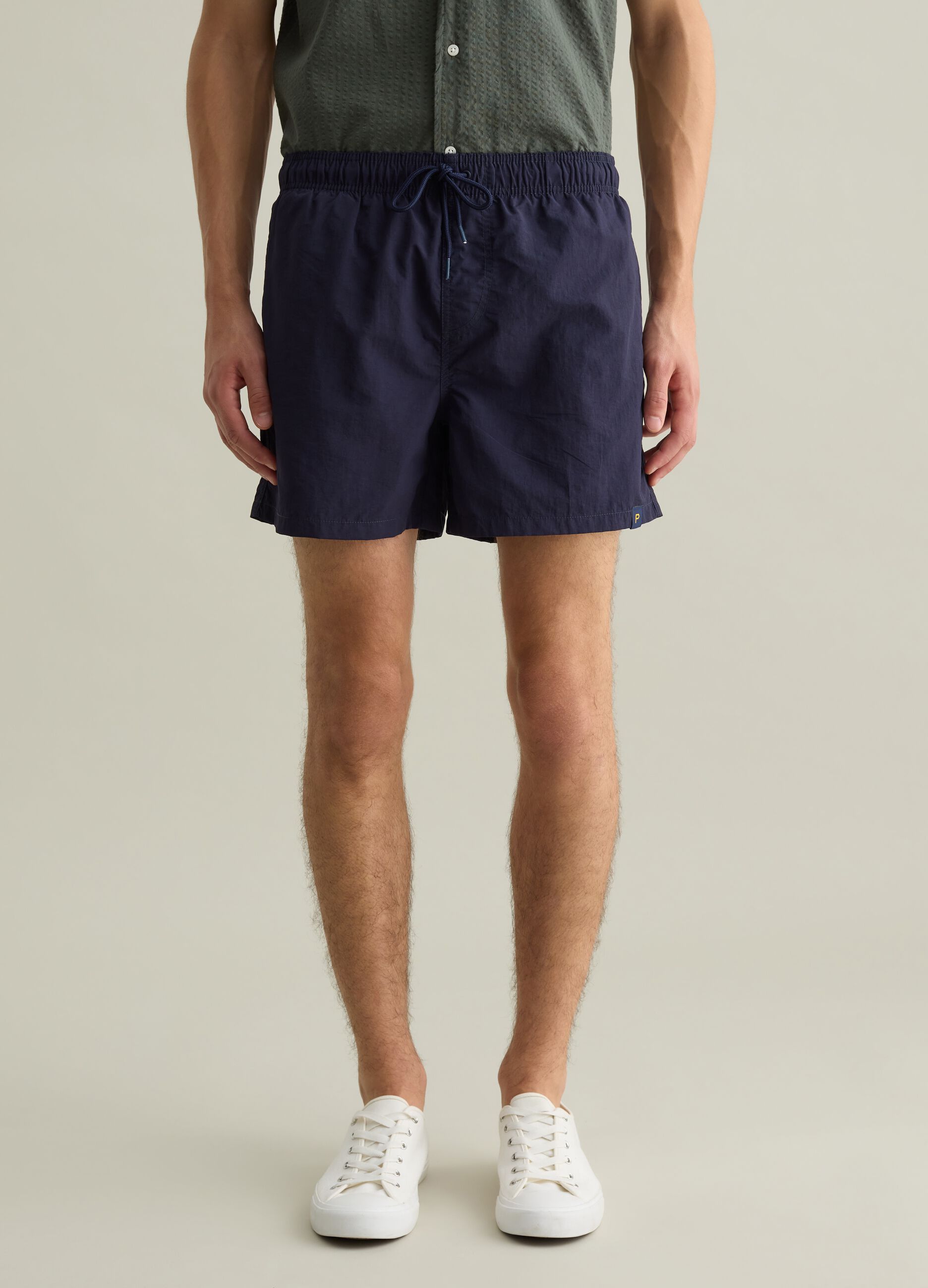 Men’s blue regular-fit swim boxers with elastic and drawstring