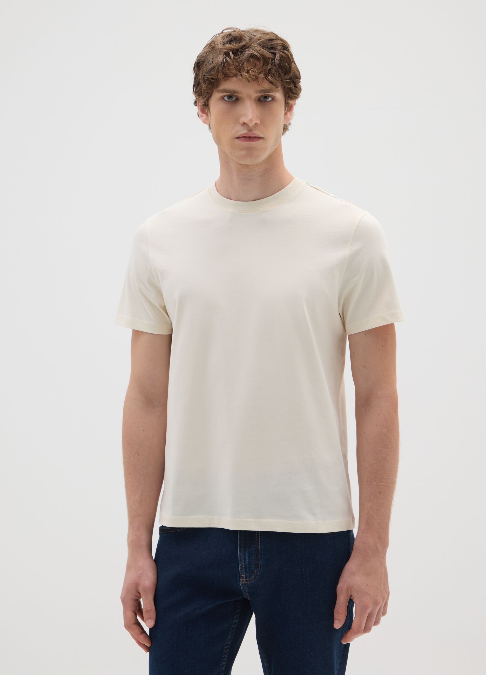 Beige Regular Fit Pure Cotton T-shirt
