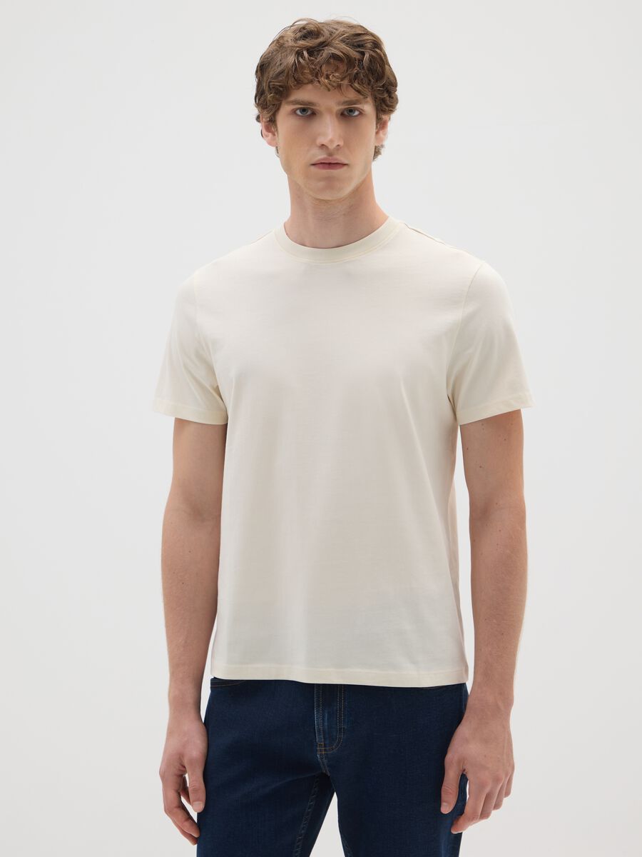 Beige Regular Fit Pure Cotton T-shirt_0