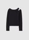 Black cotton blend slim fit girl's top with boat neckline_1
