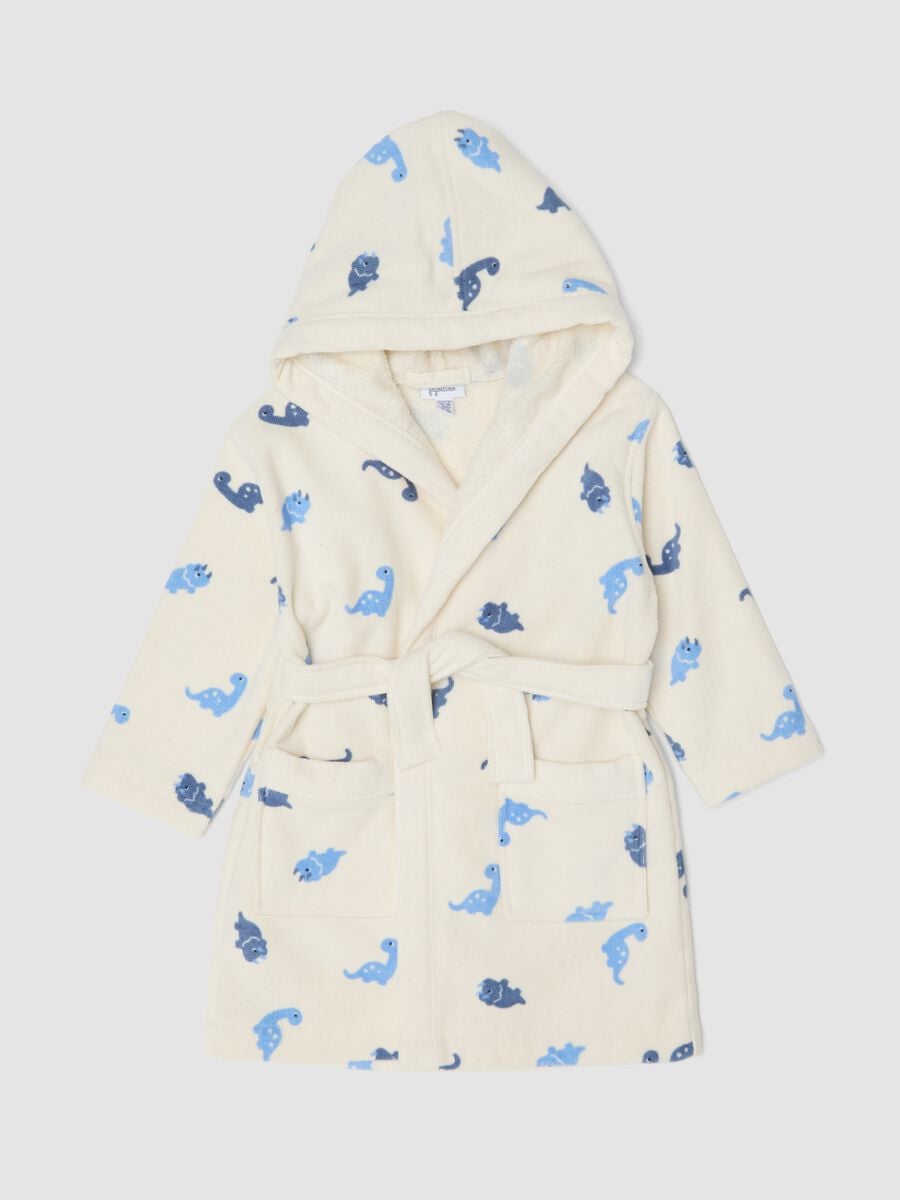 Beige hooded organic cotton bathrobe_0